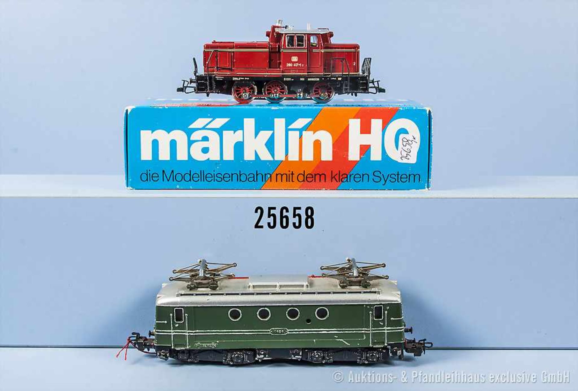 Konv. Märklin H0, dabei 3064 Diesellok der DB, BN 260 417-1, umgebaut auf Märklin Hamo (Dach mit