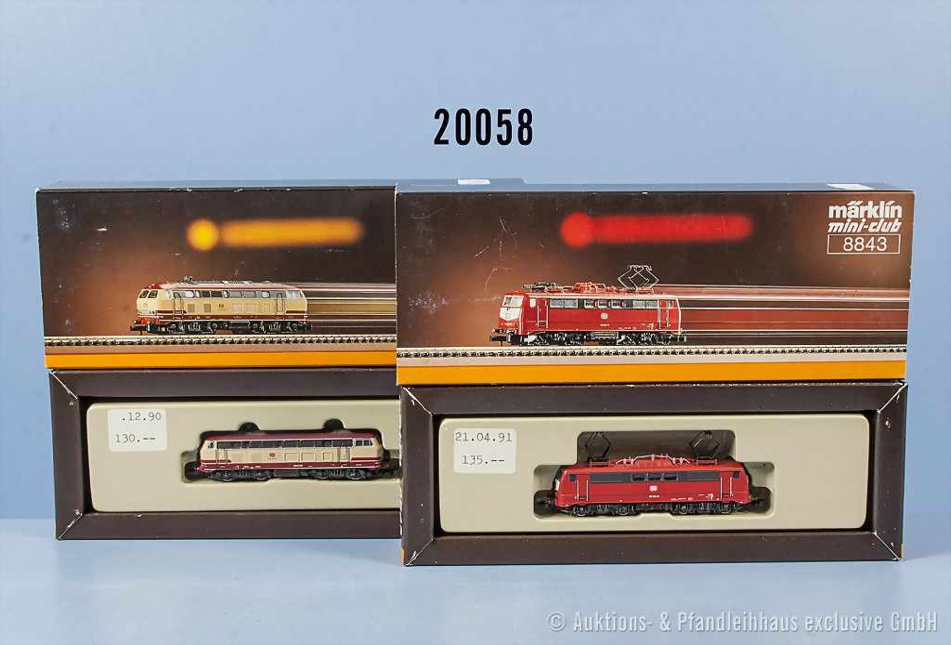 Konv. 2 Märklin mini-club Spur Z Lokomotiven, dabei 8843 E-Lok der DB, BN 111 041-9 und 8880