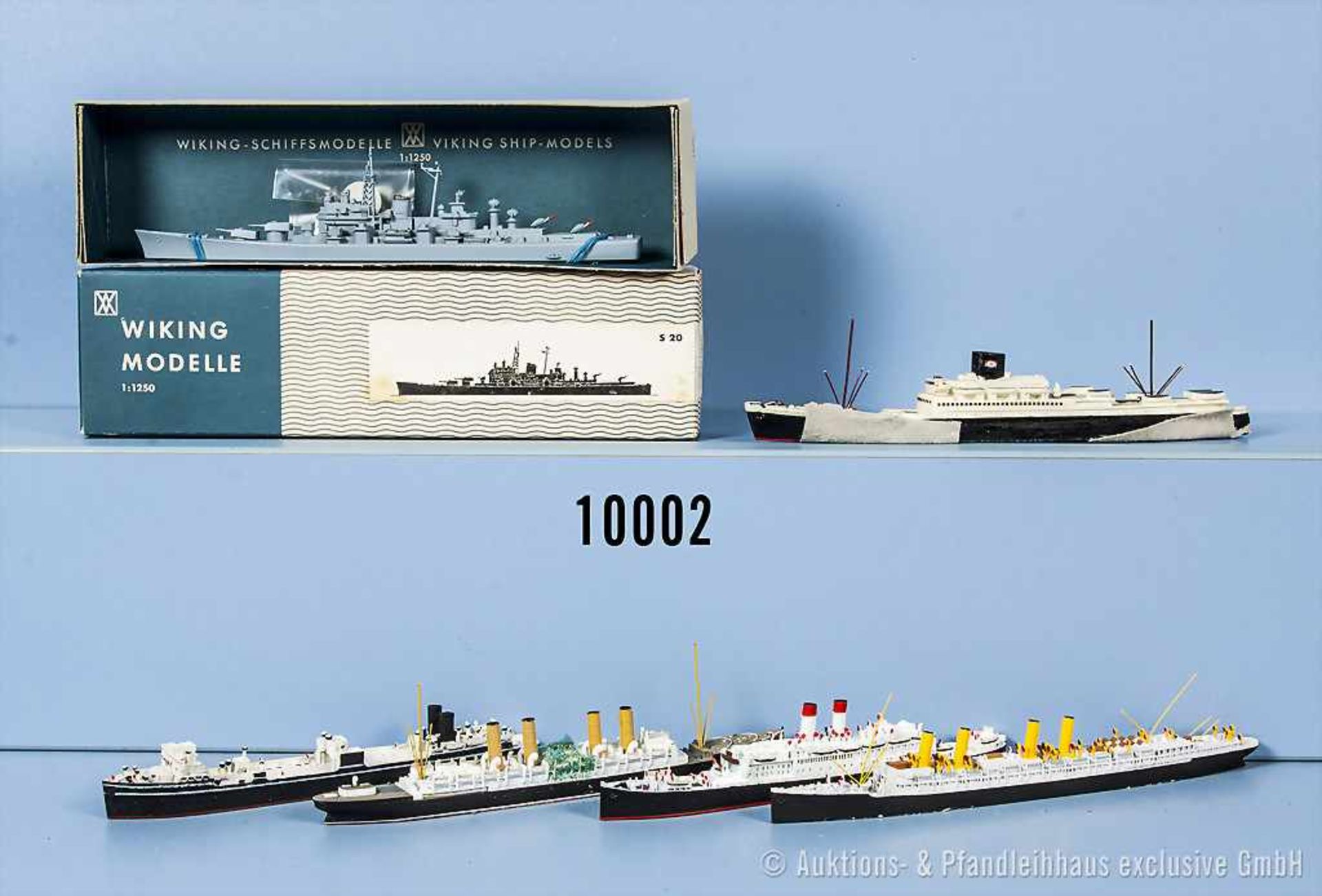 Konv. 6 Modellschiffe, dabei Walter Raus Walfangmutterschiff, PS Kaiser Wilhelm der Große, PS Cap