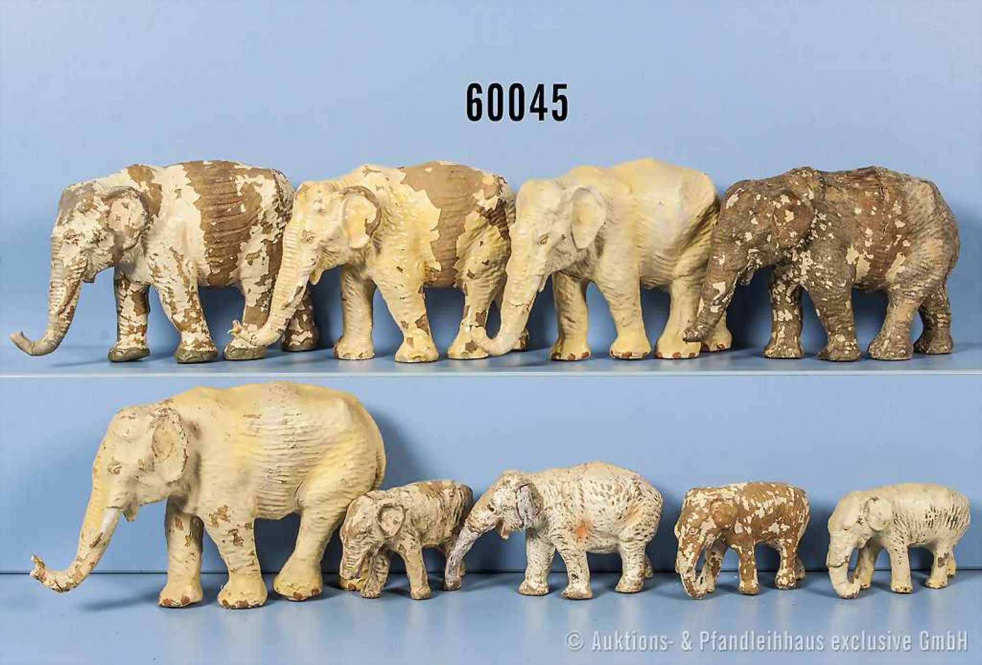 Konv. 9 weiße Elefanten, teilweise versch. Darstellungen, h. M., H bis 10 cm, teilweise versch.