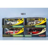 Konv. 4 Scalextric Rennwagen, dabei Corvette, Ford GT, Ferrari 156 und Seikel Porsche, M 1:32, 1