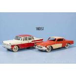 Konv. 2 Dinky Toys Fahrzeuge, Nr. 24 K Simca Chambord und 24 Y Studebaker Commander, lack.