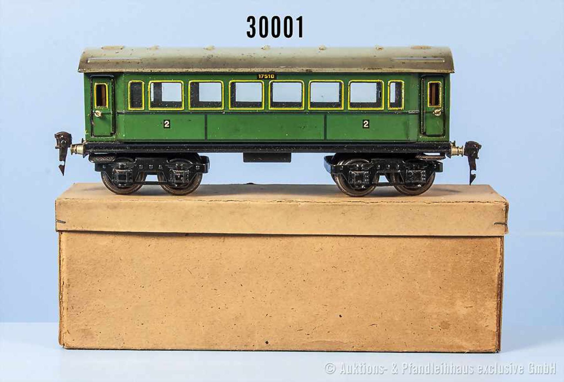 Märklin Spur 0 1751/0 D-Zug-Personenwagen, lack. Blechausf., 4 Angeltüren und Scharnierdach zum
