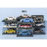 Konv. 10 Rennwagen, dabei Formel 1, DTM uns Nascar, Kunststoff- und Metallausf., M 1:43, versch.