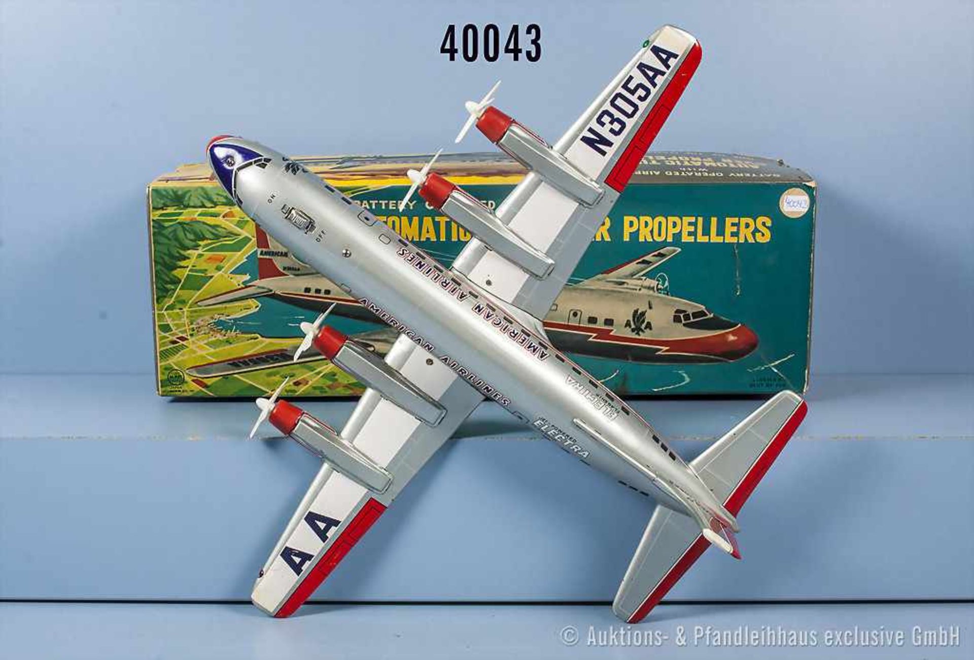Linemar Toys Passagierflieger der American Airlines, lith. Blechausf. mit Batterieantrieb, L 45