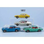 Konv. 4 Märklin Rak Fahrzeuge, dabei Audi 100 Coupe, Ford Capri, BMW 2000 CS und BMW Glas 3000 V8,