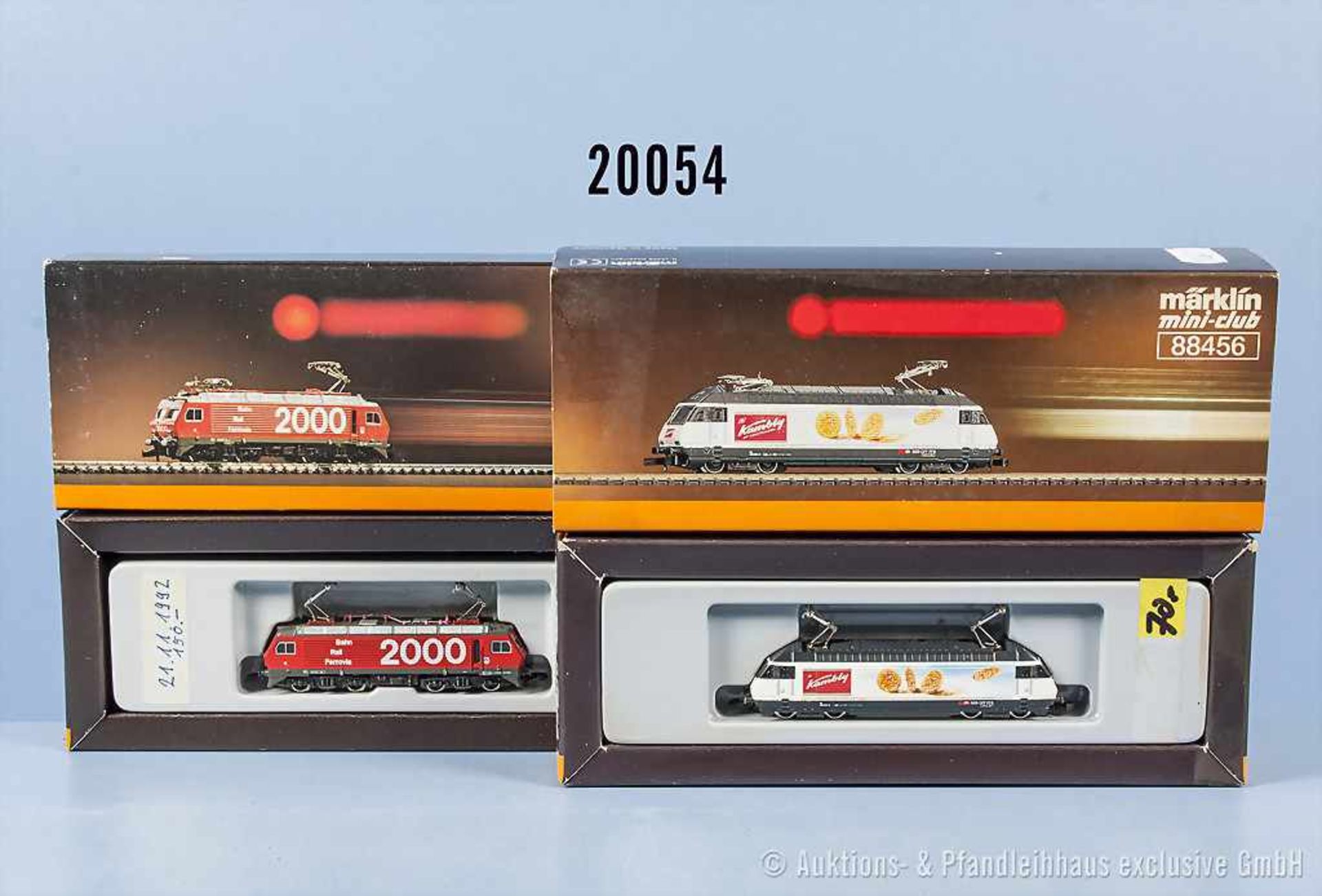 Konv. 2 Märklin mini-club Spur Z Lokomotiven, dabei 8847 E-Lok der SBB, Dekor "Bahn 2000" (