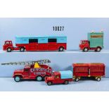 Konv. 5 Corgi Toys Fahrzeuge Circus Chipperfields, 1121 (Seil und Haken fehlen), 1123, 503 und