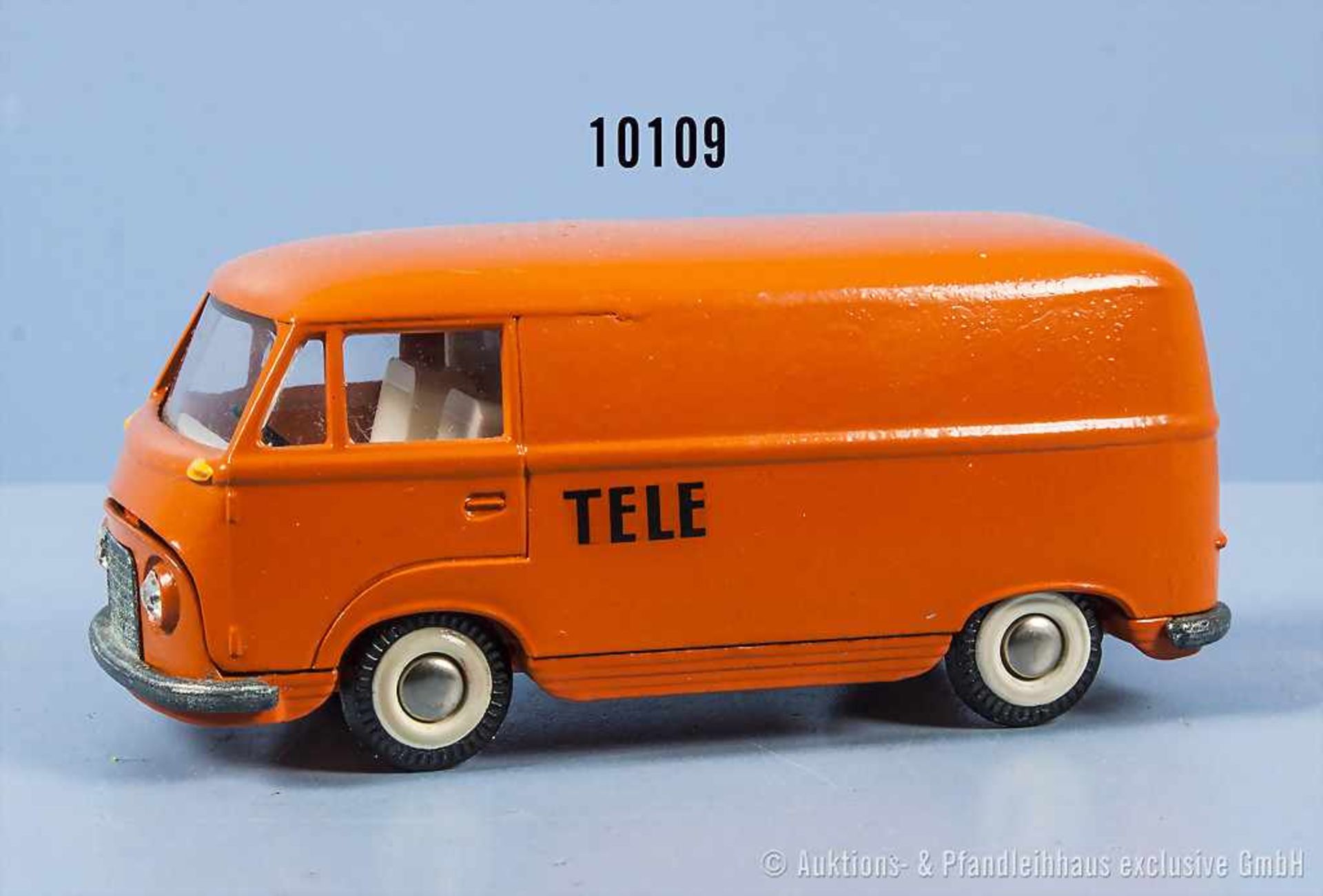 Tekno Ford Taunus Transit, lack. Metallgußausf., 3 x mit Schiebebild "Tele" versehen, M 1:43, Lack