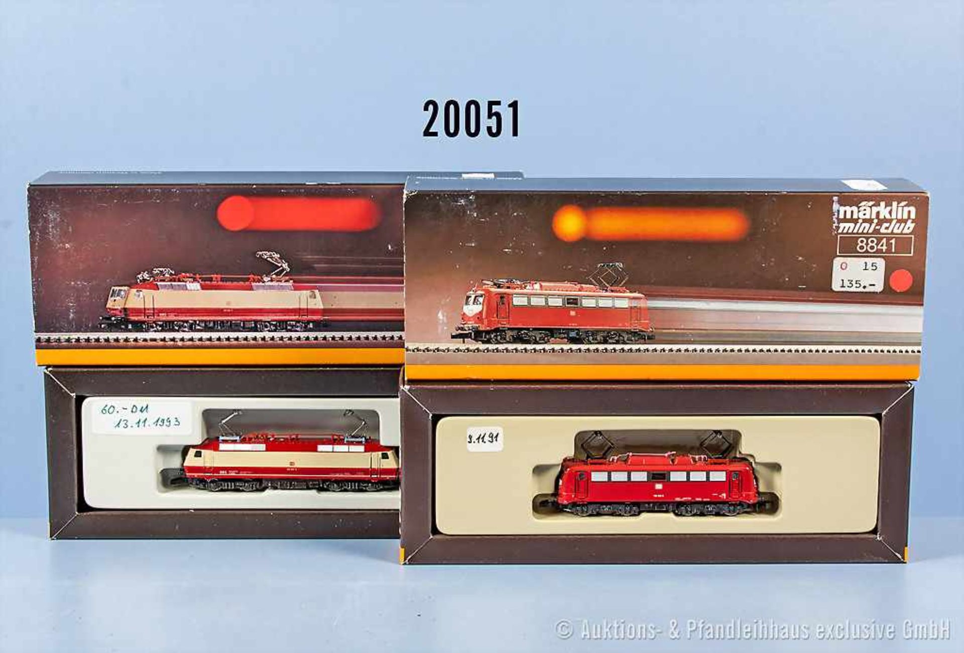 Konv. 2 Märklin mini-club Spur Z Lokomotiven, dabei 8841 E-Lok der DB, BN 110 216-9 (1 Dachleitung