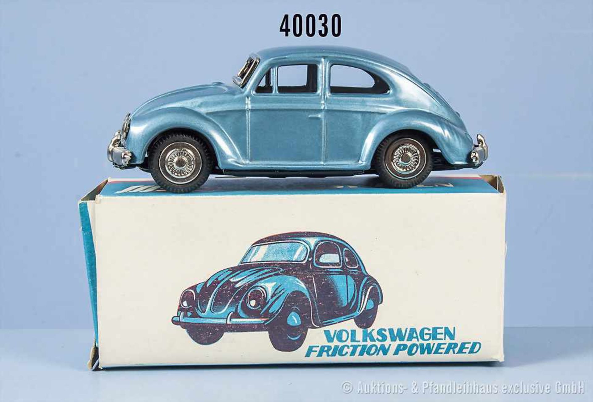 VW-Käfer S-1278, metallicblau lith. Blechausf. mit Friktionsantrieb, gummibereift, Innenraum fein