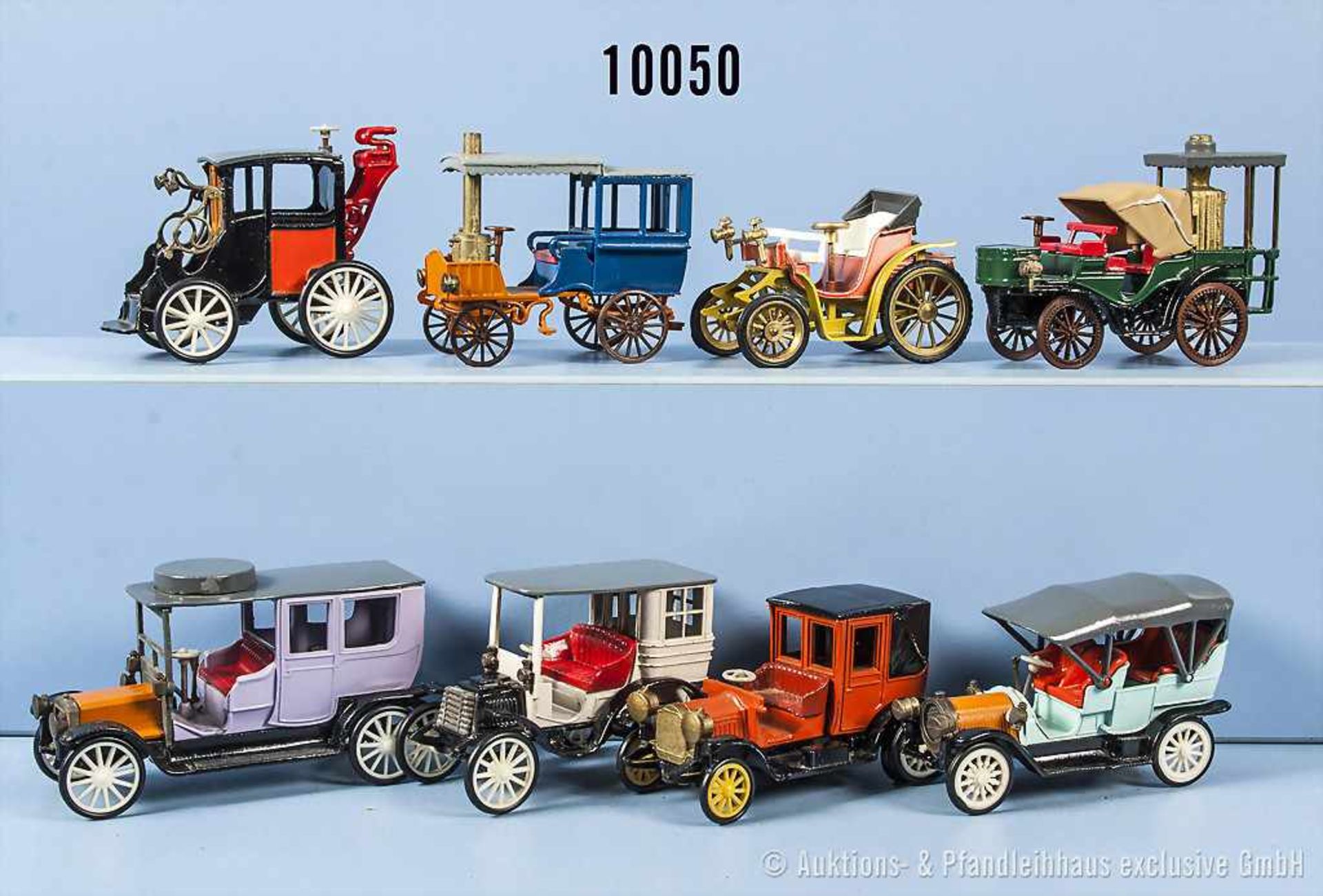 Konv. 8 Oldtimer, 7 x Rami und 1 x Gama, lack. Metallausf., M ca. 1:43, sehr guter Zustand, *