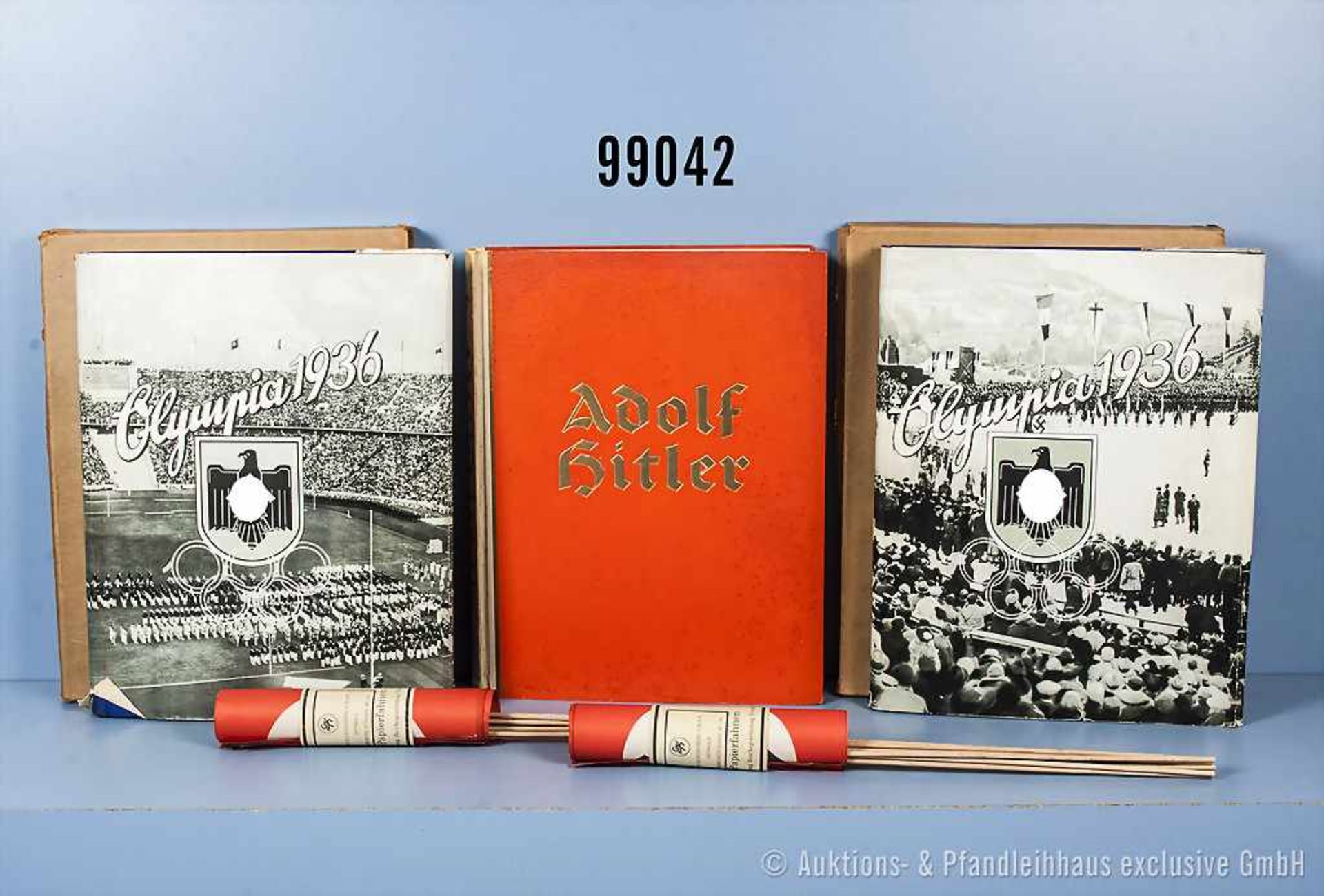 Konv. 3 Sammelbilderalben, "Adolf Hitler" mit Schutzumschlag sowie "Olympia 1936" Bd. 1 und 2 mit