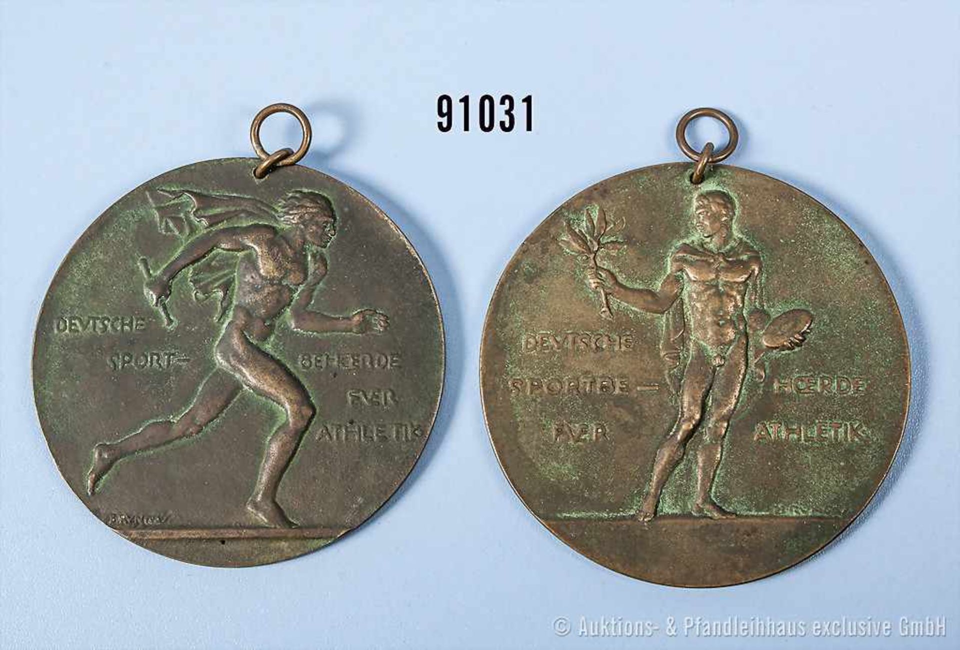 Konv. 2 Sportmedaillen von 1920 "Deutsche Sportbehörde für Athletik", jeweils 1. Preis, rückseitig