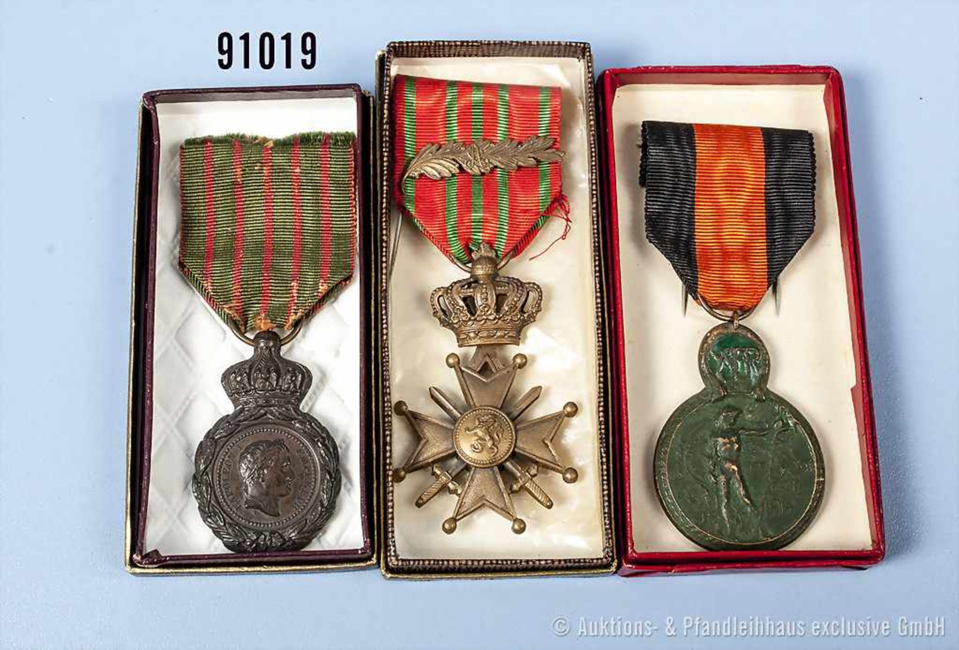 Konv. Frankreich St.-Helena-Medaille, Belgien Croix de Guerre und Belgien Yser-Medaille 17.