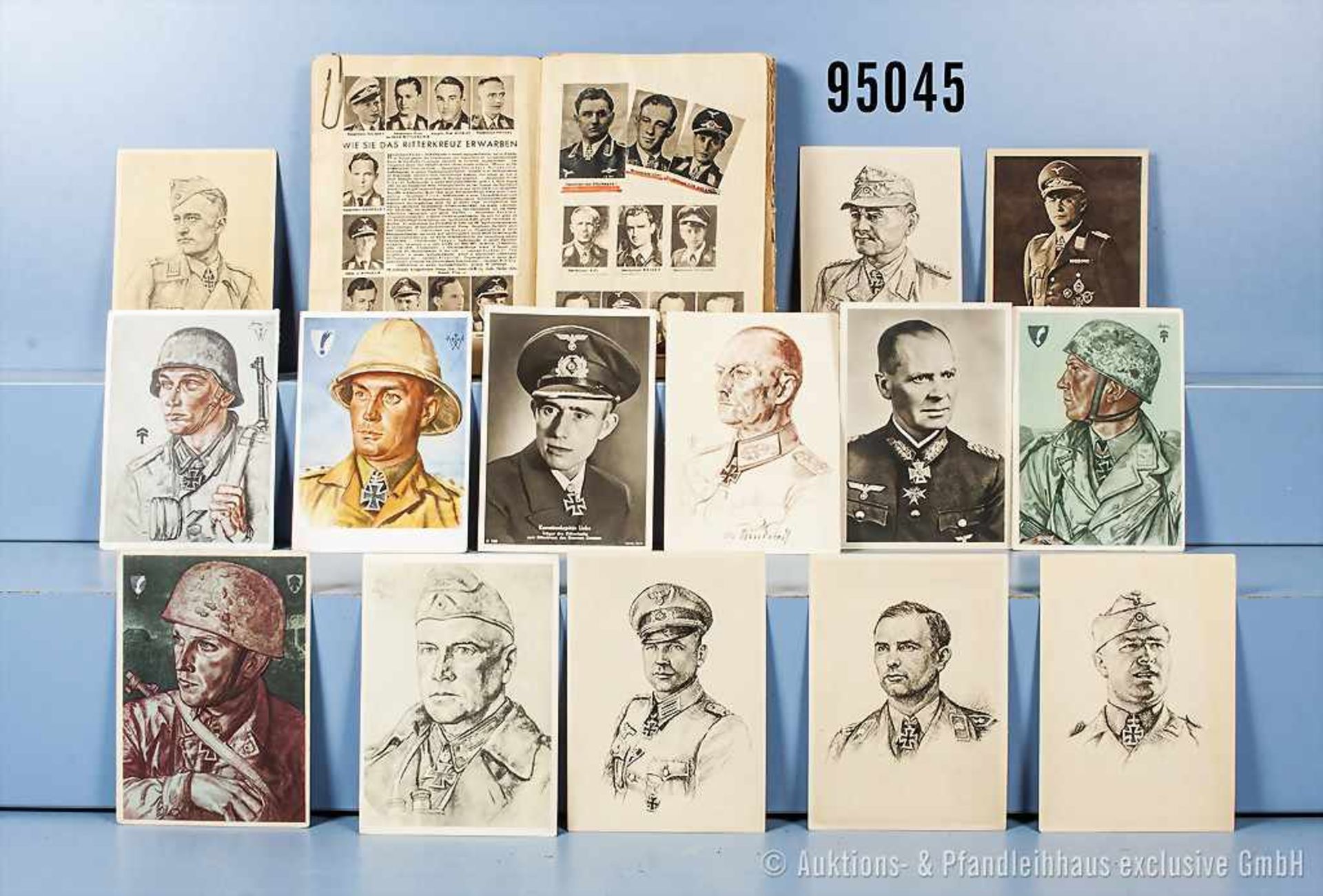 Sammlung von Ritterkreuzträger-Fotos, überwiegend Zeitungsausschnitte aus zeitgenössischen Zeitungen