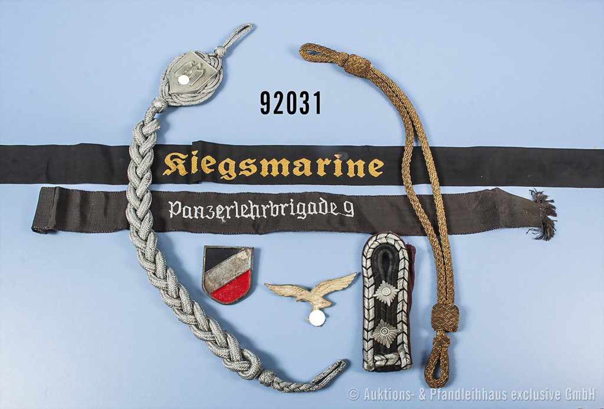 Konv. Schützenschnur Wehrmacht Heer, Mützenband der Kriegsmarine, Ärmelband frühe Bundeswehr "