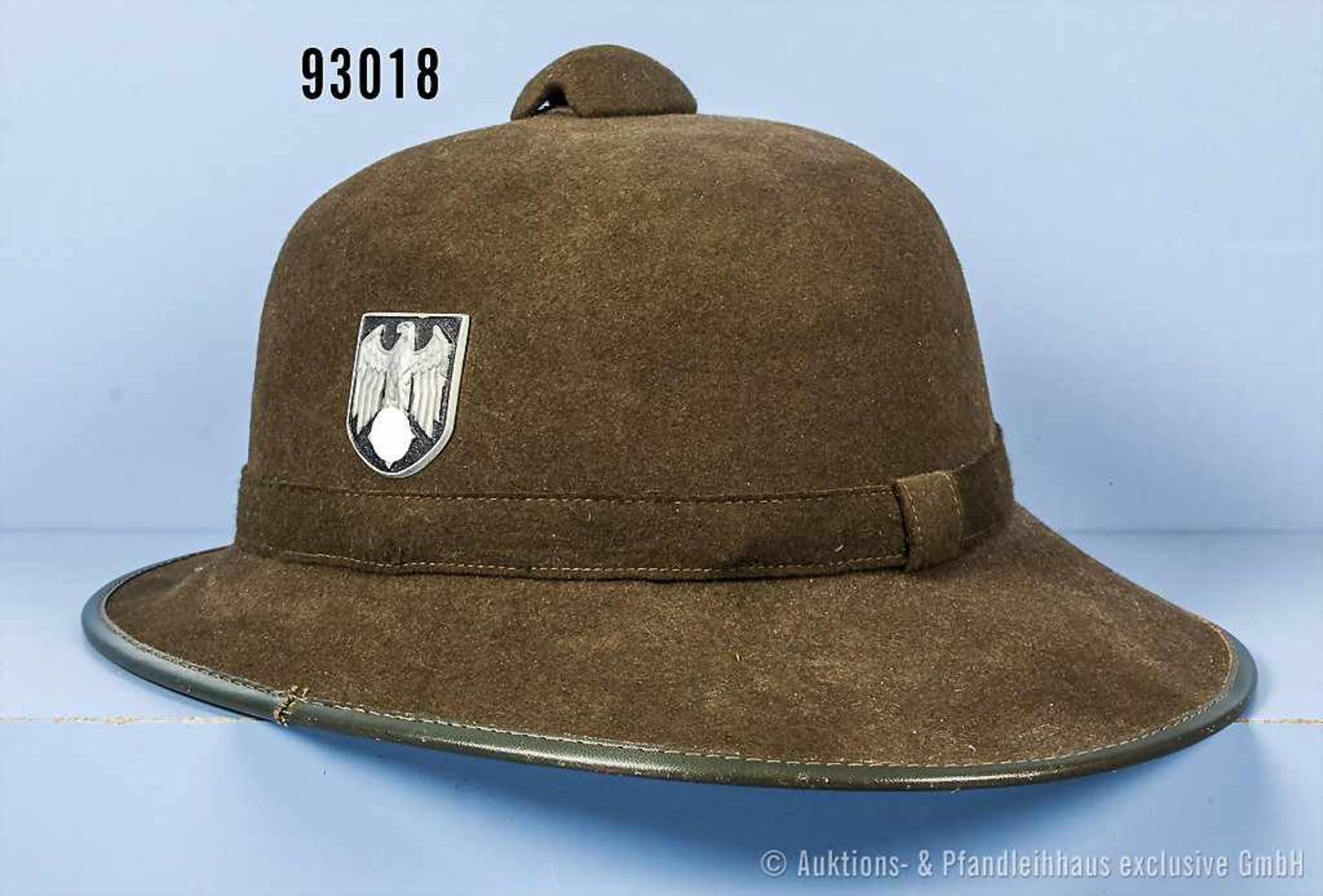 Tropenhelm Wehrmacht Heer, grüne Filzausf., komplett mit Innenfutter, Kinnriemen und beiden