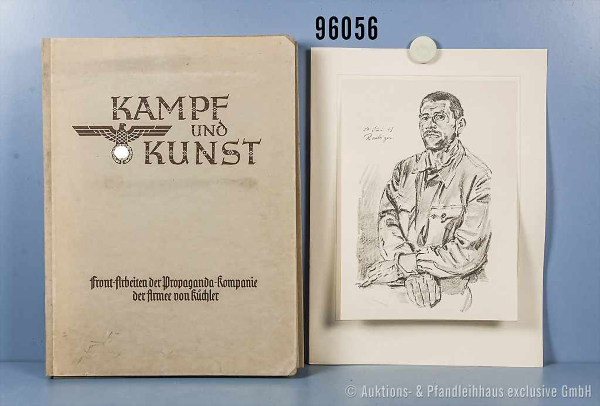 großformatige Kunstmappe 2. WK "Kampf und Kunst - Front-Arbeiten der Propaganda Kompanie der Armee