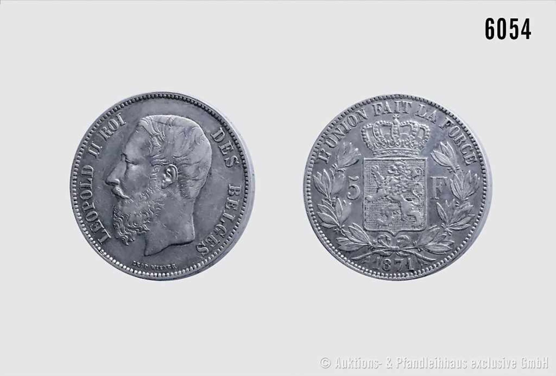 Belgien, Leopold II. (1865-1909), 5 Francs 1871. 24,81 g; 37 mm. Dupriez 1131. Kleine Kratzer,