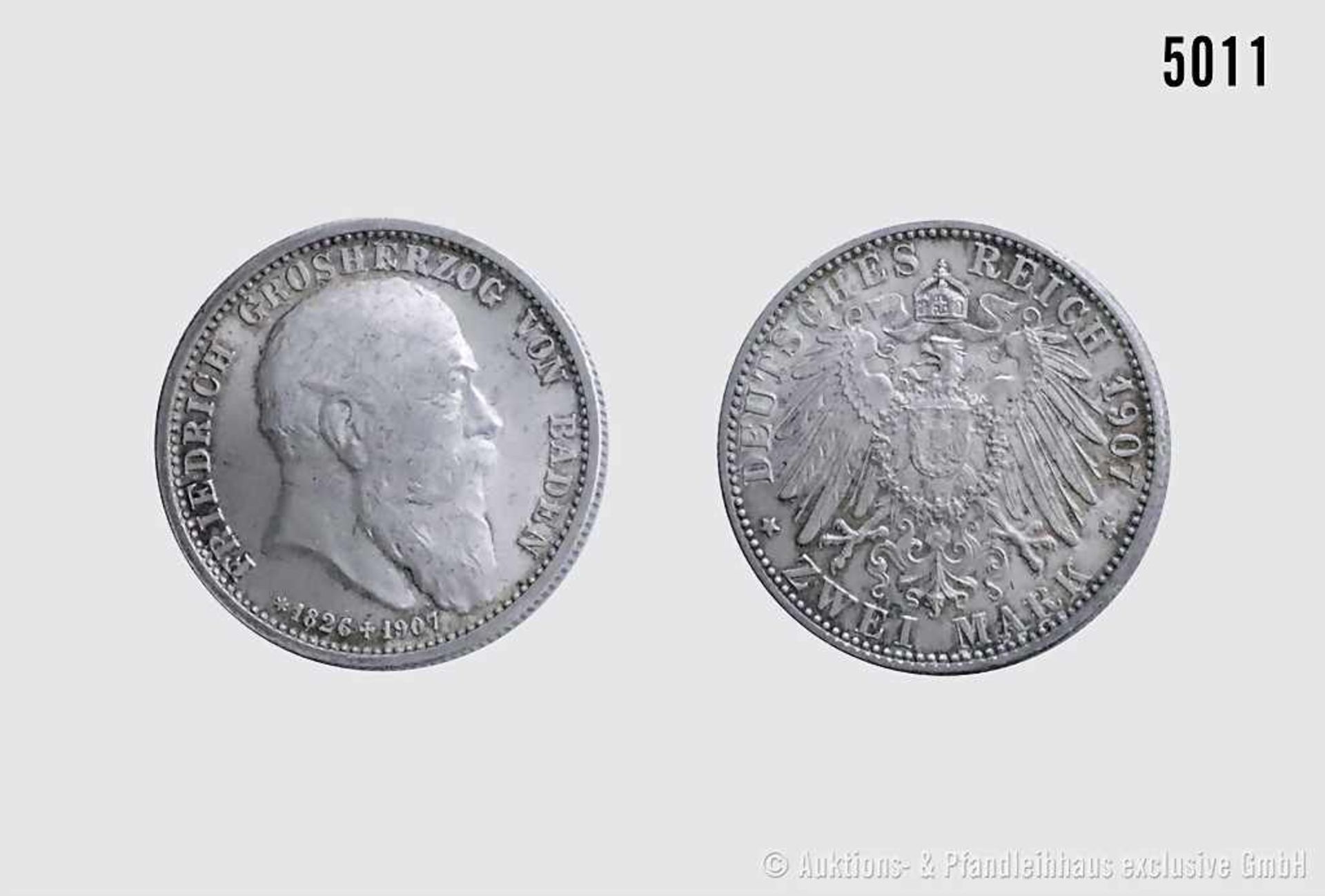 Baden, Friedrich I. (1856-1907), 2 Mark 1907, Münzstättenzeichen (G). Vs. FRIEDRICH GROSHERZOG VON