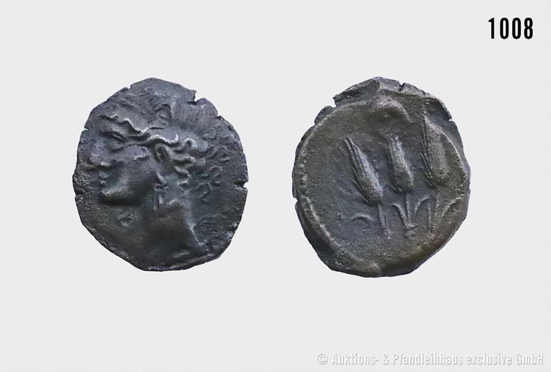 Karthago, Zeugitana, Bronze, 241-238 v. Chr., Sardinien. Vs. Tanitkopf mit Ährenkranz und Ohrring