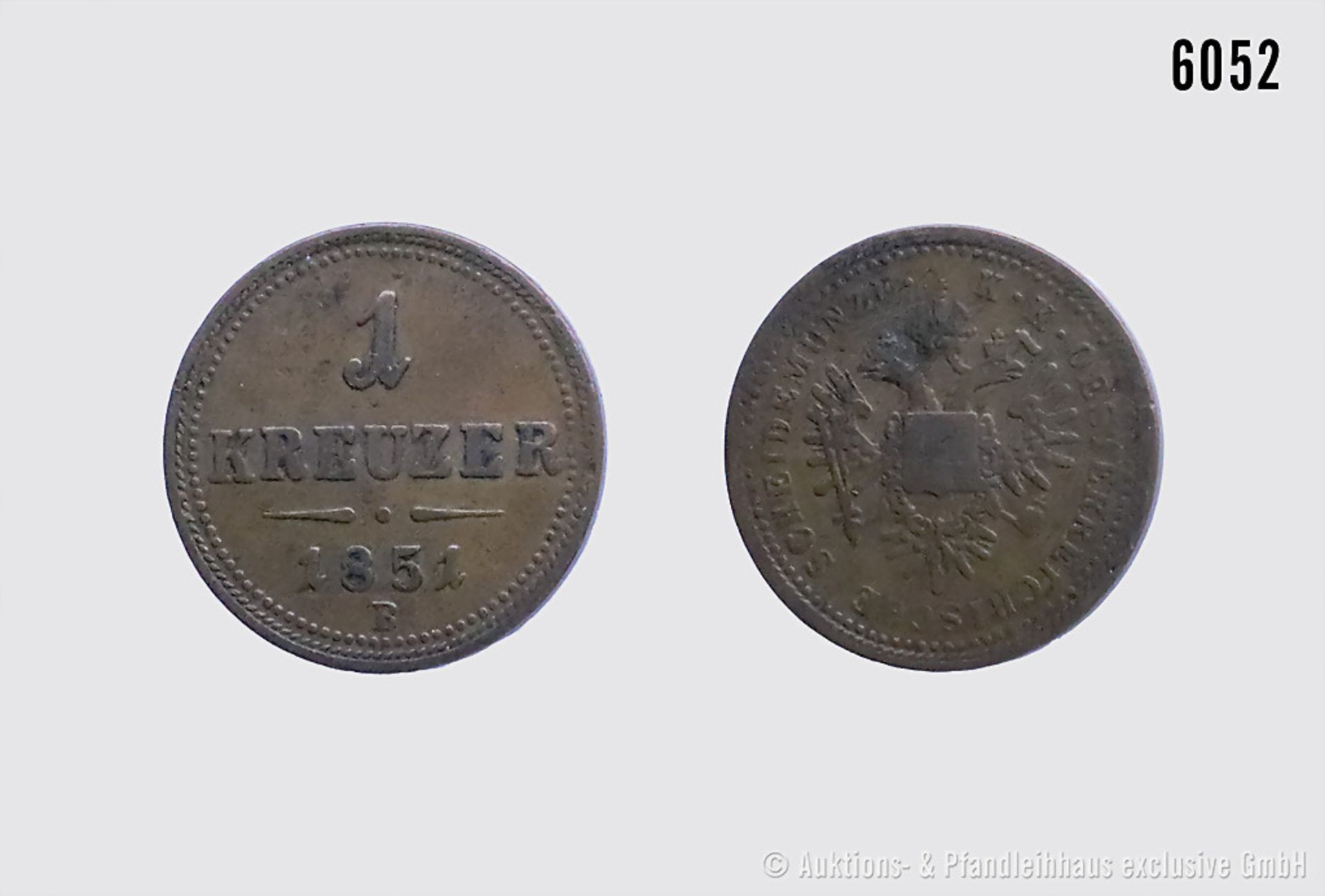 Österreich, Habsburger. Konv. von 2 Kleinmünzen, bestehend aus: 1 Kreuzer 1851 B, Kremnitz. 5,25