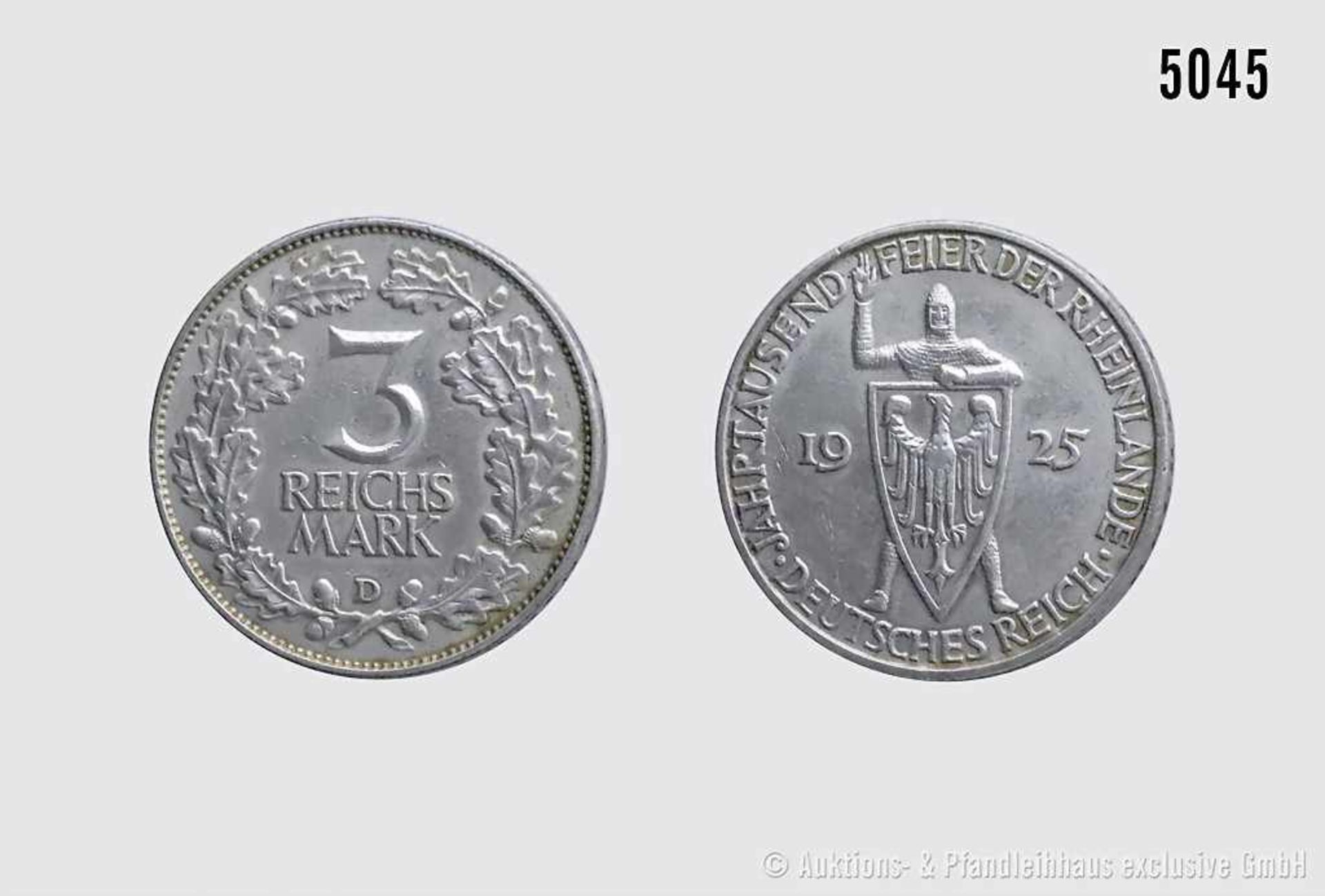 Deutsches Reich (Weimarer Republik), 3 Reichsmark 1925 D, Gedenkmünze auf die Jahrtausendfeier der
