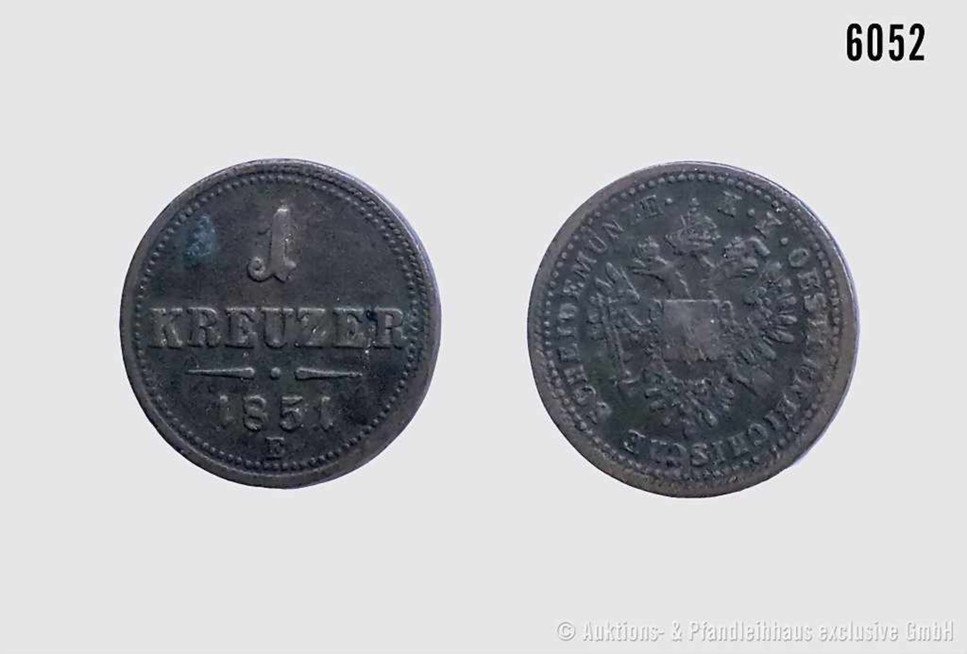 Österreich, Habsburger. Konv. von 2 Kleinmünzen, bestehend aus: 1 Kreuzer 1851 B, Kremnitz. 5,25 - Bild 2 aus 2