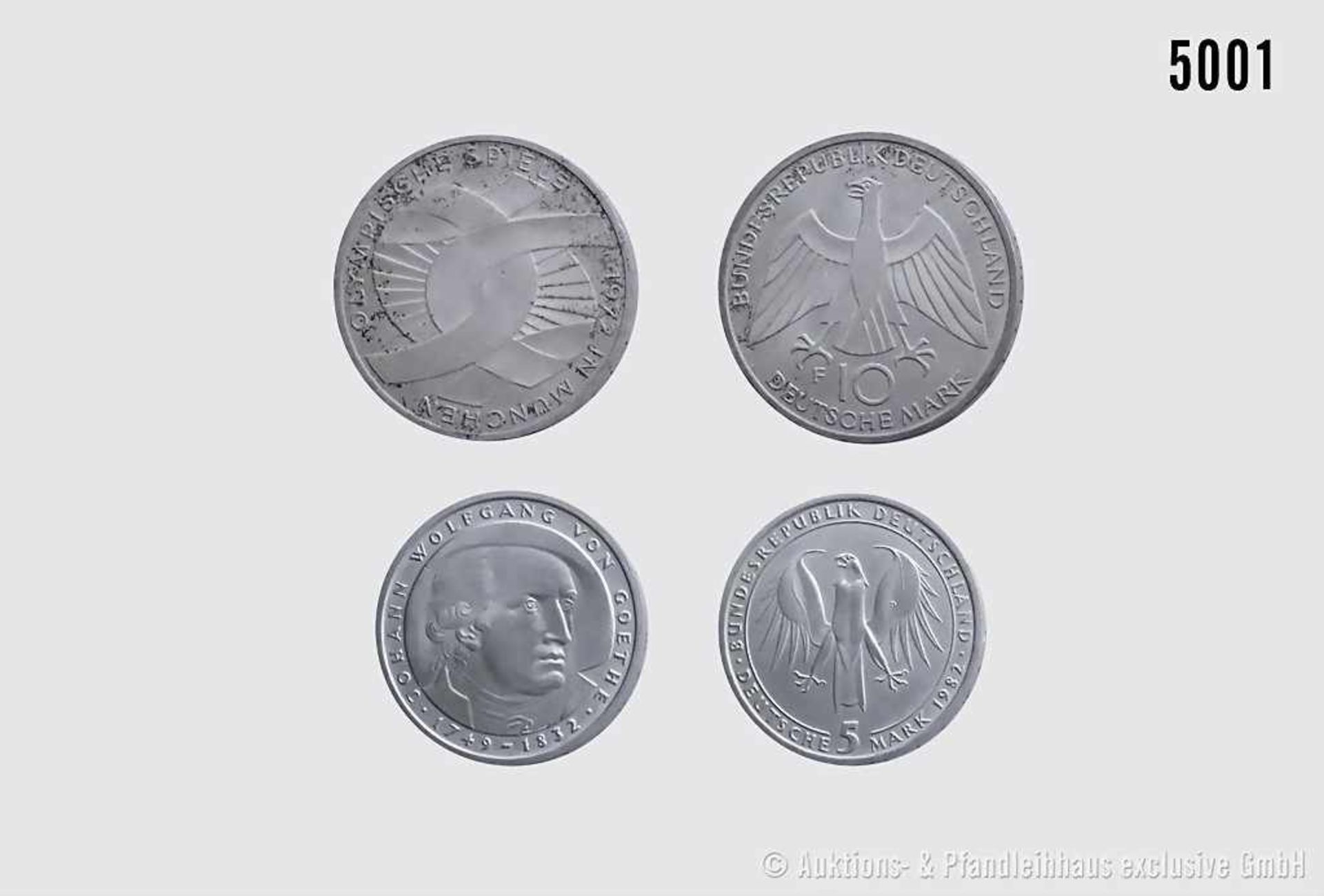 Konv. BRD-Gedenkmünzen: 10 DM 1972 F Olympische Spiele München 625/1000 Silber. 15,37 g; 32 mm.