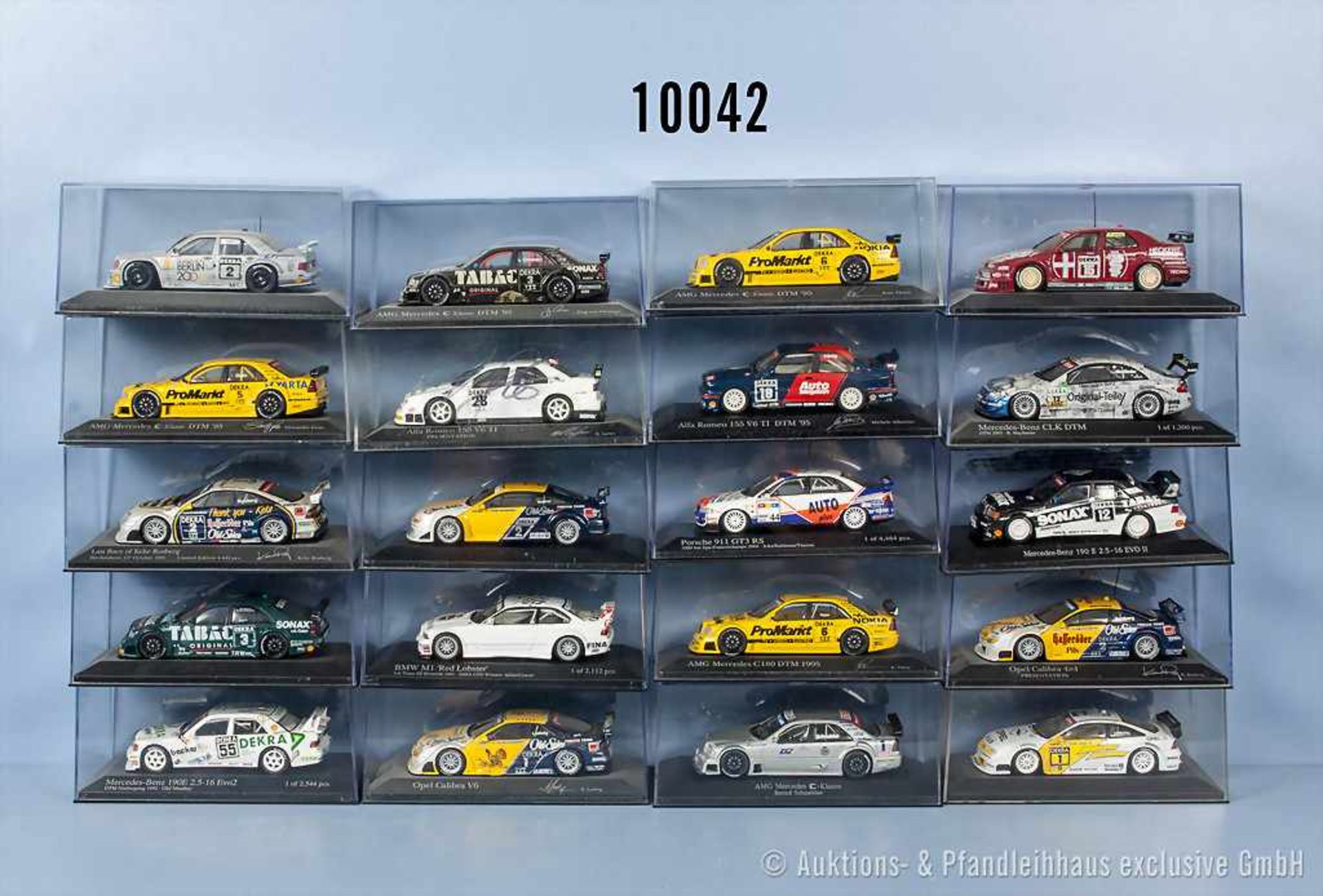 Konv. 20 Minichamps Modellfahrzeuge, Sport- und Rallyewagen, teilweise versch. Werbeaufschriften,