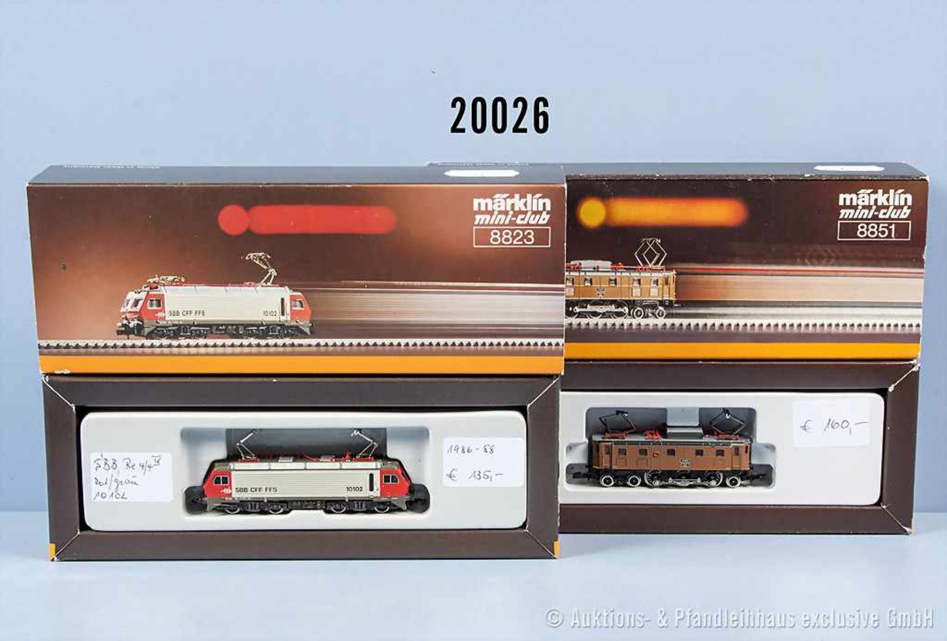 Konv. 2 Märklin mini-club Spur Z Lokomotiven, dabei 8823 E-Lok der SBB, BN 10 102 und 8851 E-Lok der