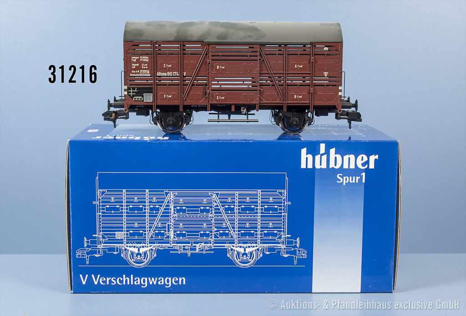 Hübner Spur 1 20471 c Verschlagwagen, Zustand 1, in OVP, verschmutzt, OVP mit Lagerspuren- - -19.