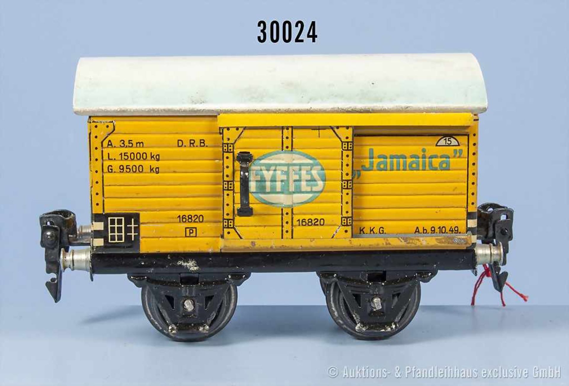 Märklin Spur 0 1682 Bananenwagen, chromlith. Blechausf., 1 Schiebetür zum Öffnen, 2-A, L 13 cm,