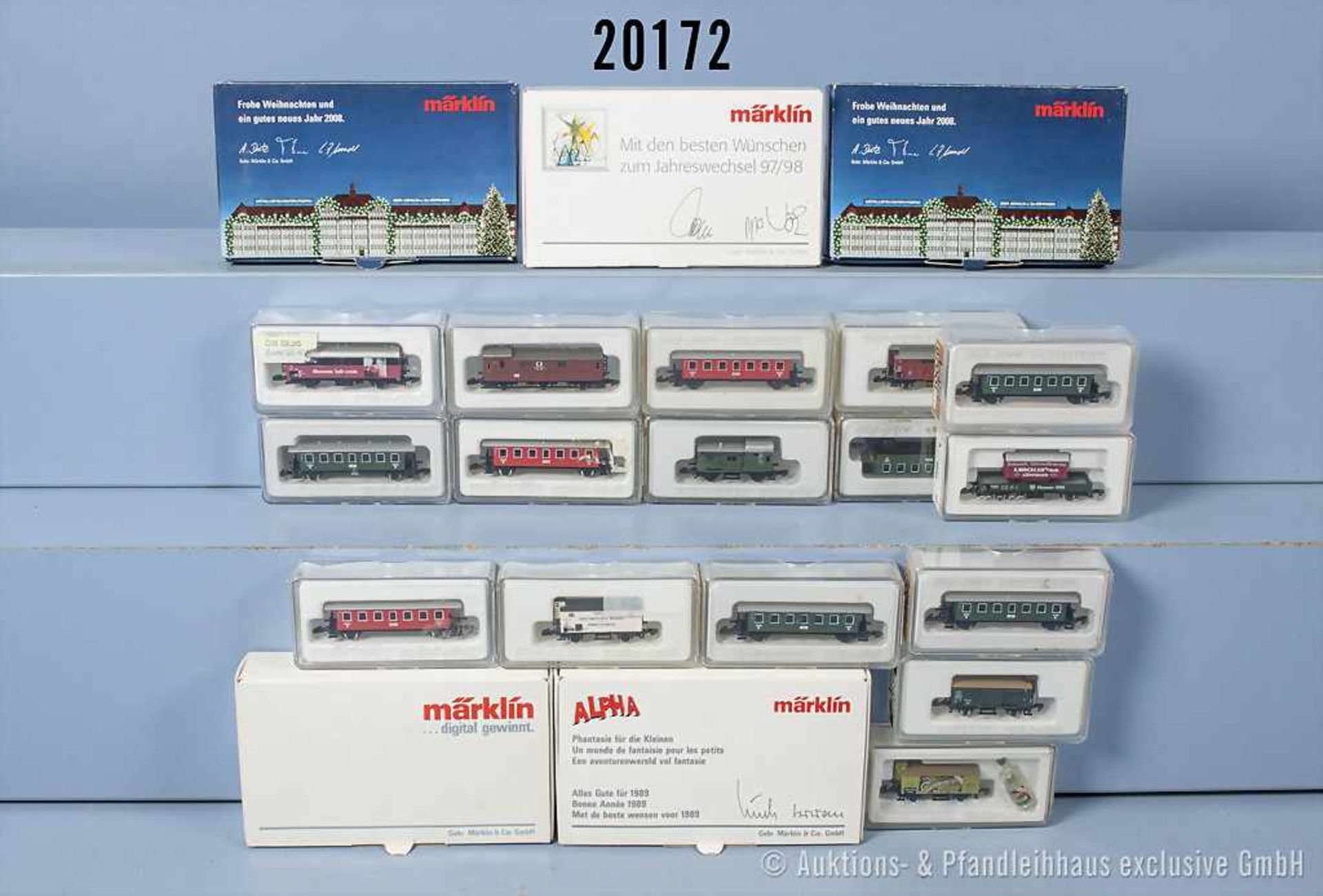 Konv. 21 Märklin mini-club Spur Z Wagen, dabei Museumswagen von 1993 und 1994, 2 Niederbordwagen,
