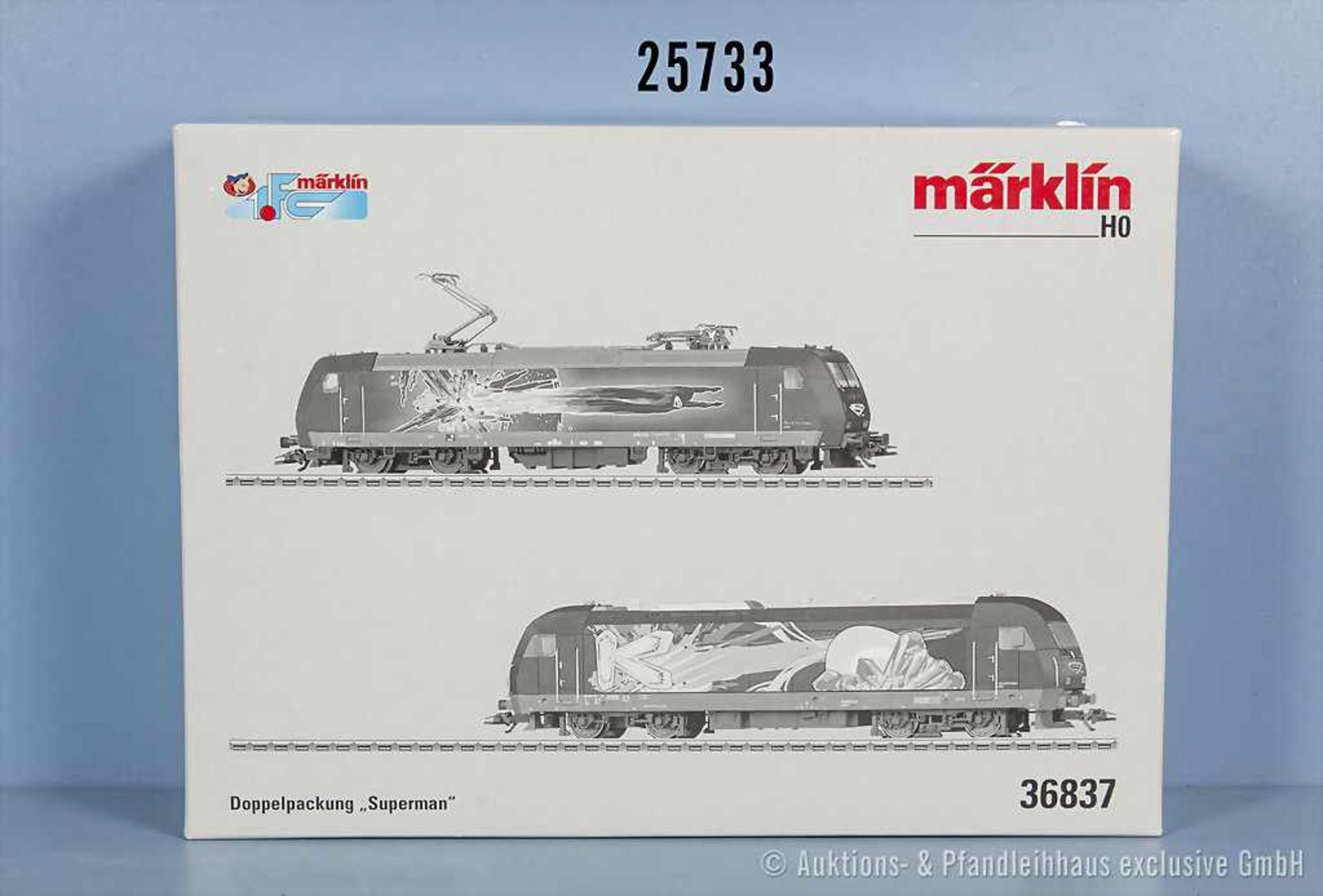 Märklin digital H0 36837 Lokomotivset, dabei 01 E-Lok, Aufdruck Superman-Motiv und 02 Diesellok,