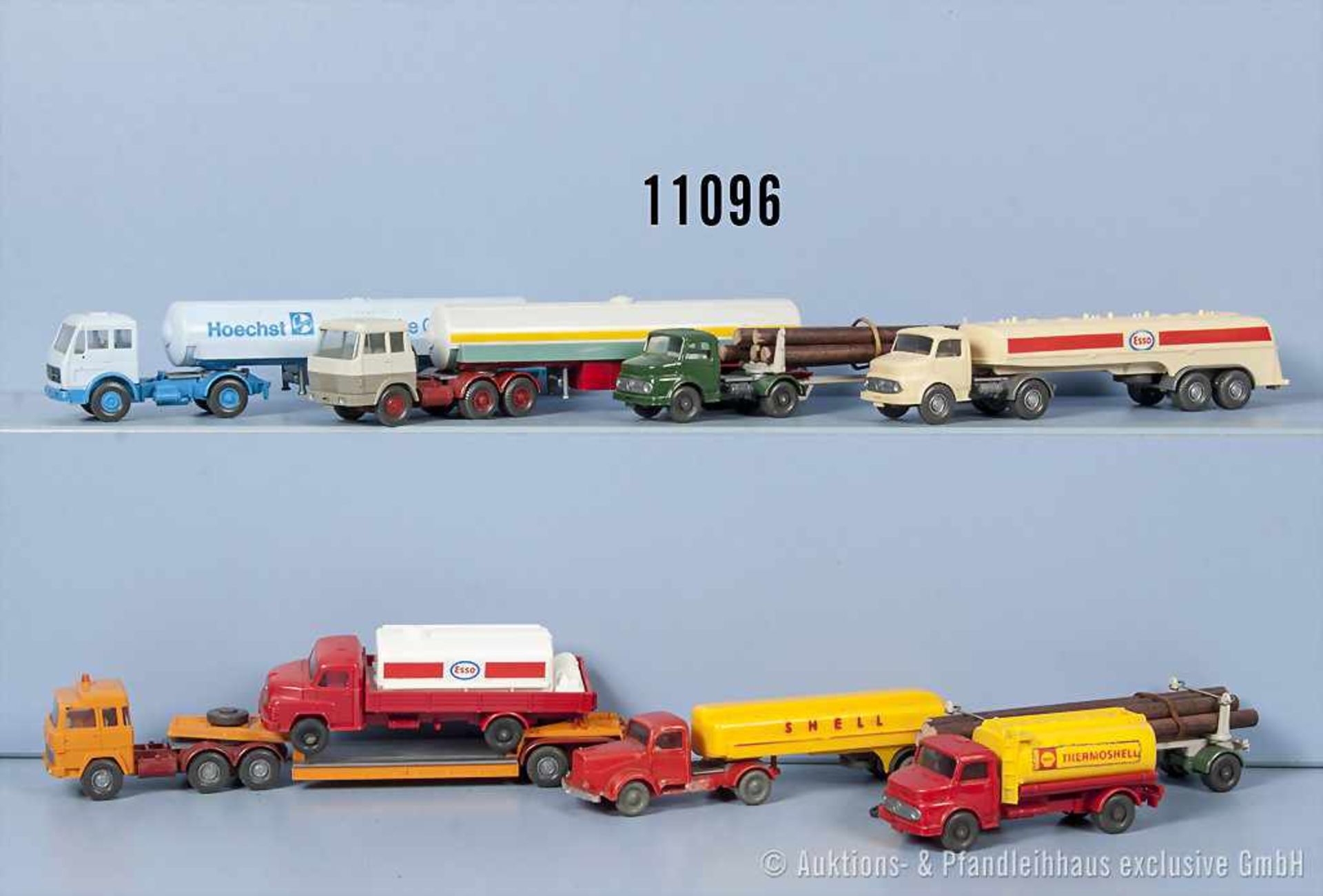 Konv. 9 Wiking H0 Modellfahrzeuge, Sattelzüge und Tankwagen, dabei 704, 938/4, 940, 963, 970/1,