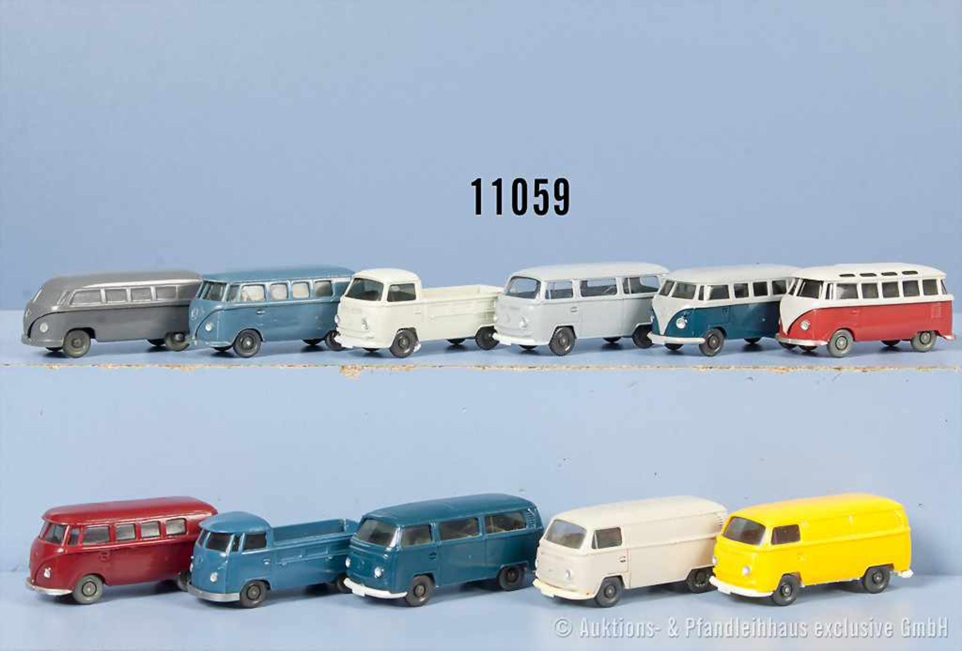 Konv. 11 Wiking H0 Modellfahrzeuge VW-Busse, dabei 2 x 323, 324, 325/2, 326, 329 usw., vereinzelnd