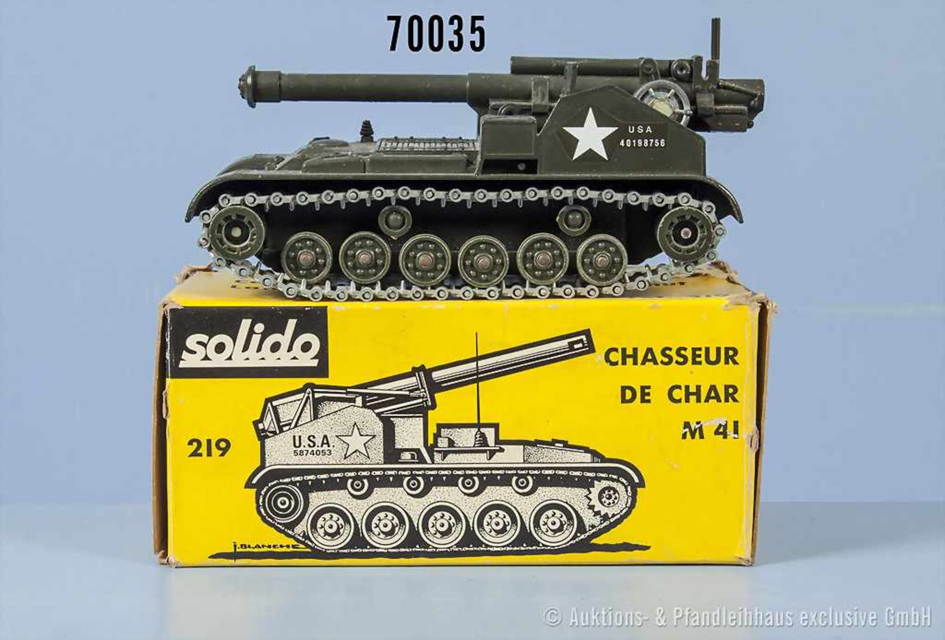 Solido 219 Panzer Chasseur de Char M 41, lack. Metallgußausf., Metallketten, L 12,5 cm, sehr guter