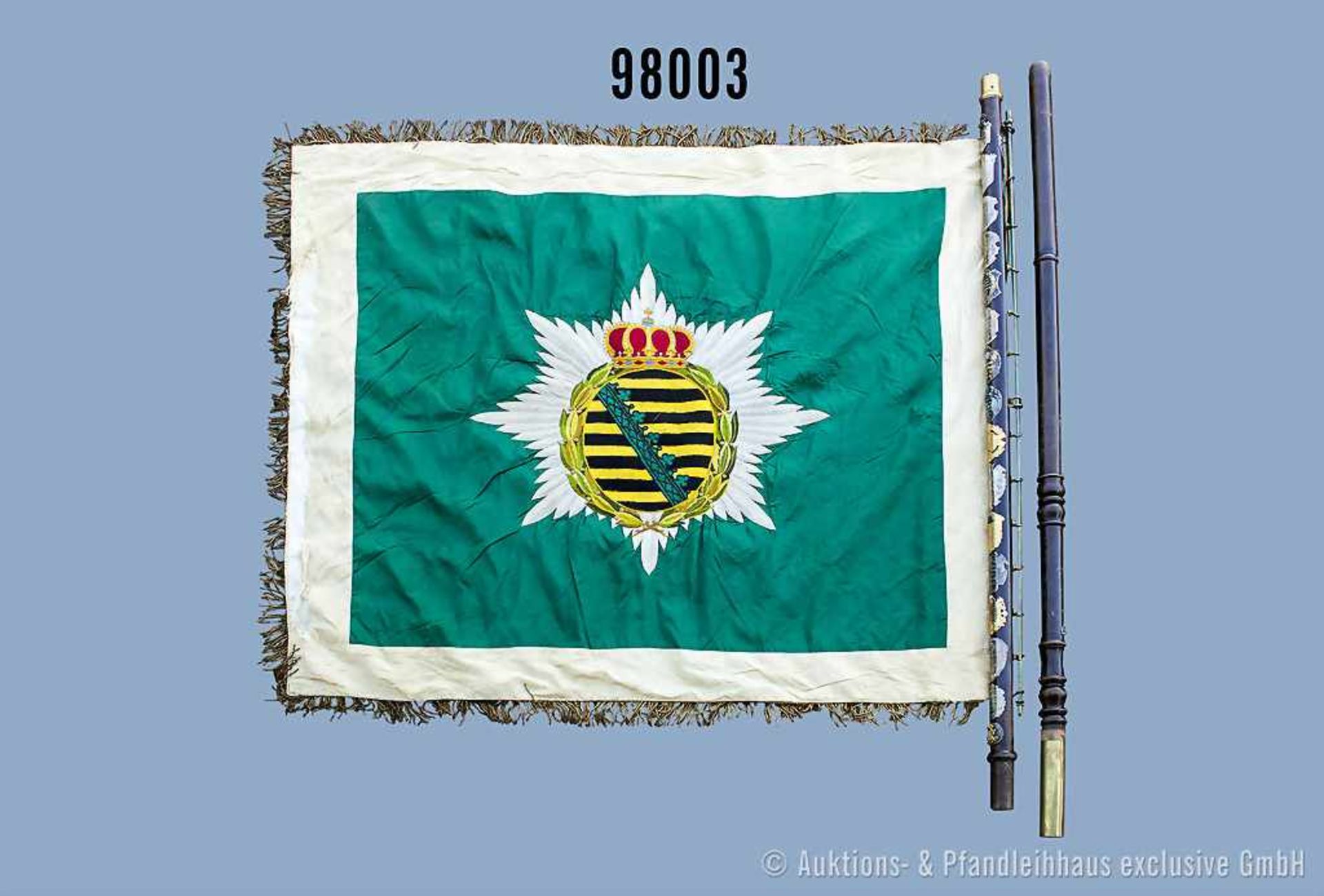 Sachsen Kriegervereinsfahne, beidseitig bestickte Seidenausf., mit sächsischem Wappen und "Verein - Bild 3 aus 8