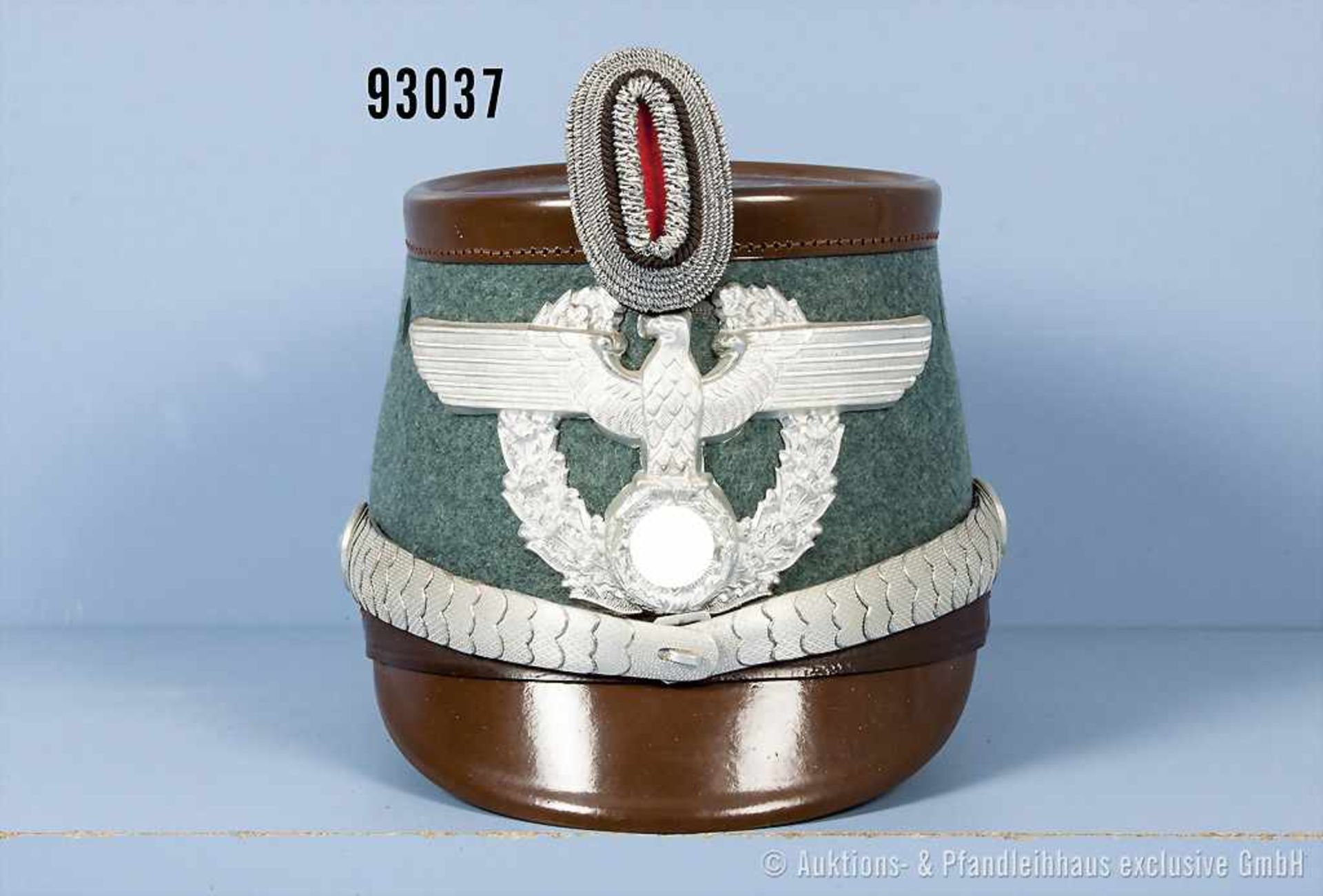 Gendarmerie Tschako für Offiziere 3. Reich, komplett mit Effekten, Seideninnenfutter, Gr. 56 1/2,