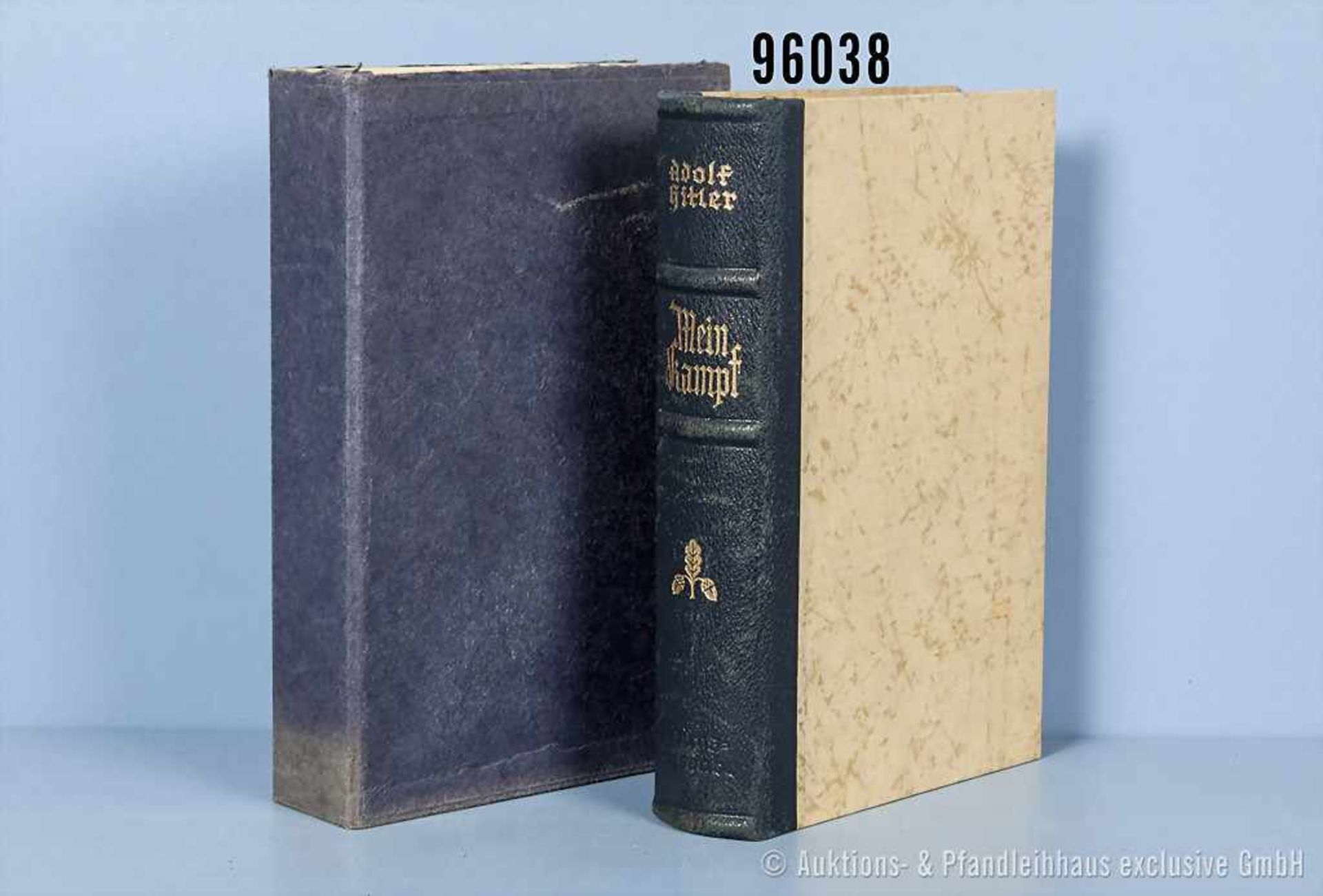 Adolf Hitler "Mein Kampf", Halblederausf. von 1941 in beschädigtem Schuber, guter Zustand, teilweise