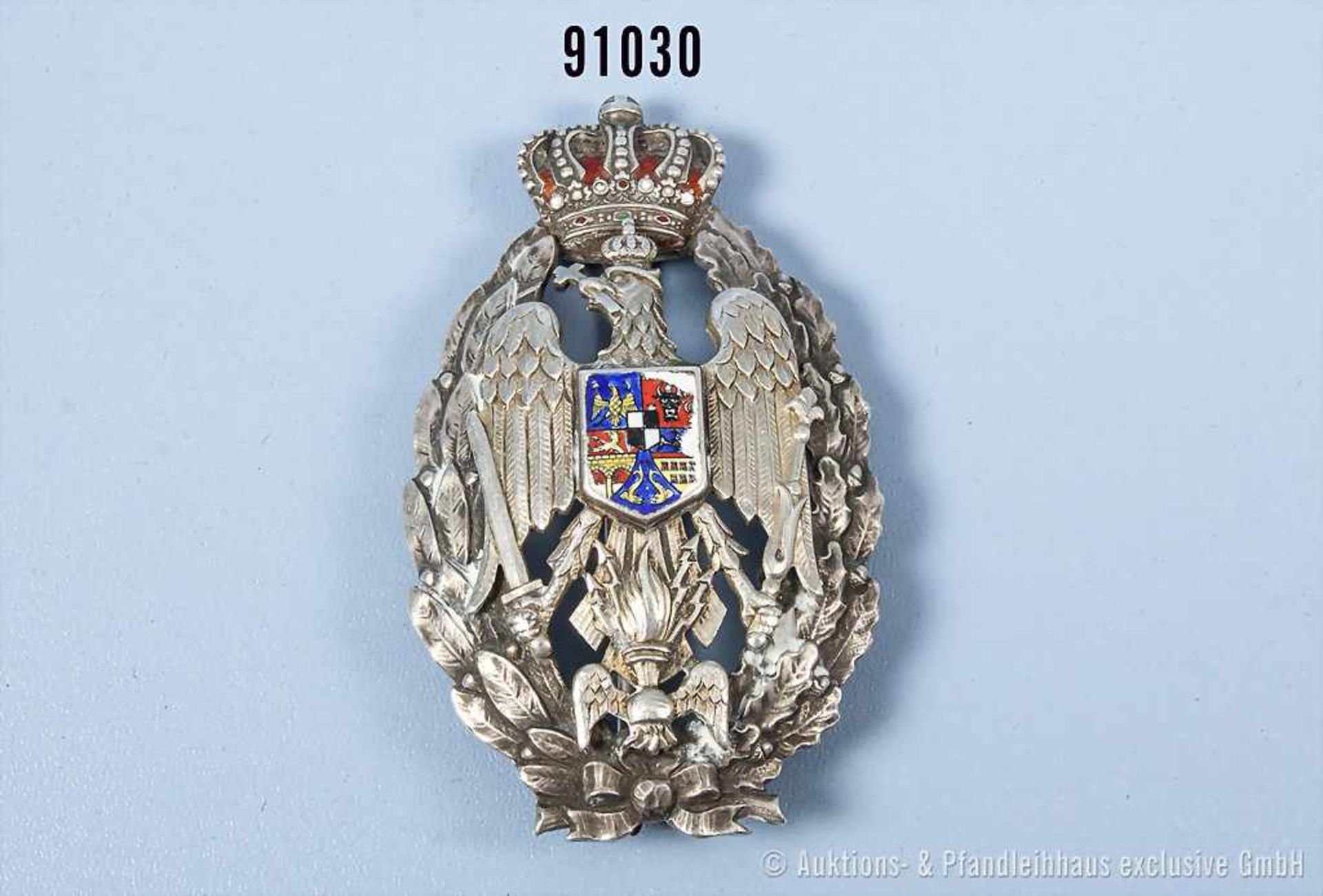 Königreich Rumänien, Abzeichen der Militär-Akademie, teilemailliert, rückseitig Silberpunze auf