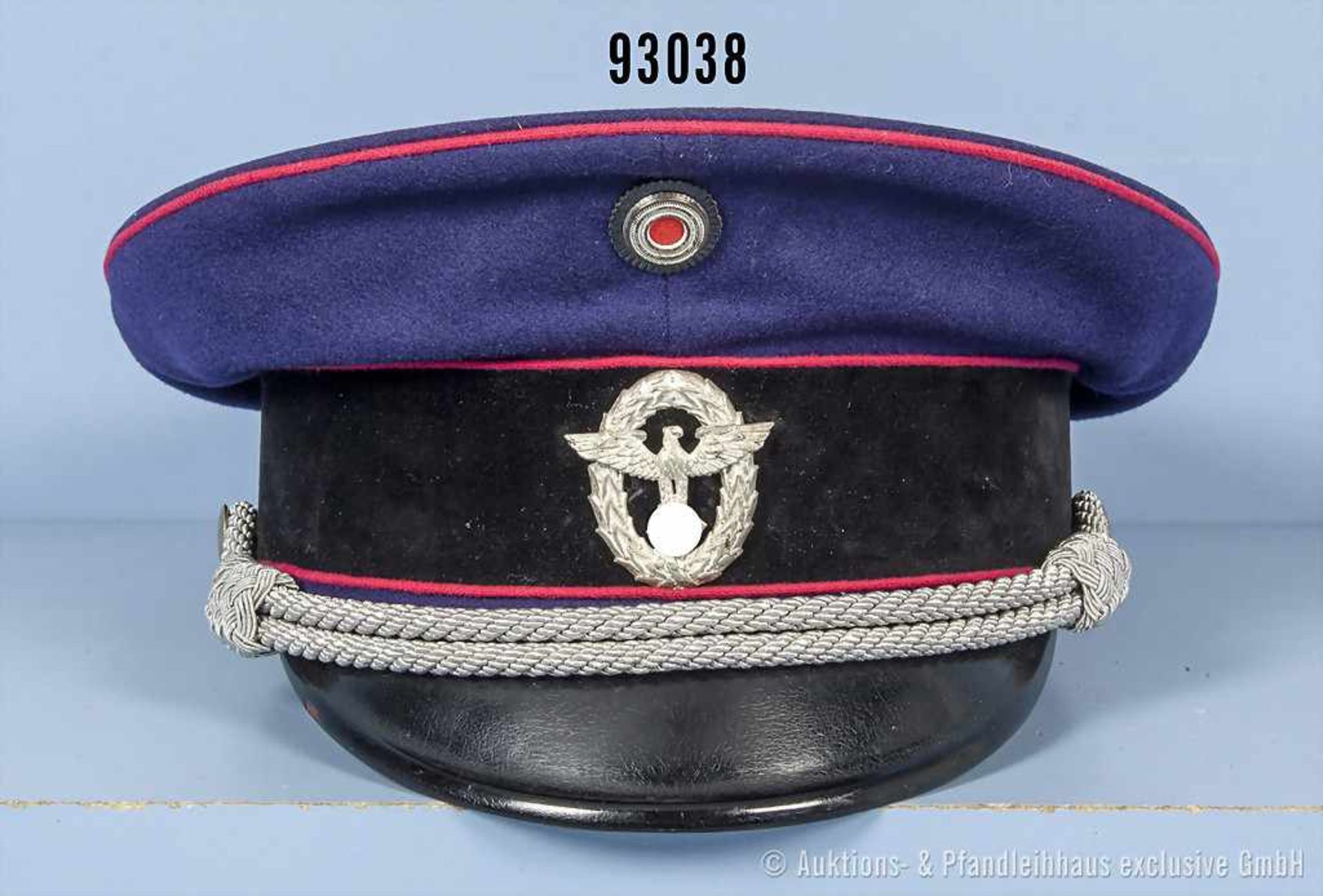 Schirmmütze für Offiziere der Feuerlöschpolizei, frühe Ausführung, Tellerform, komplett mit