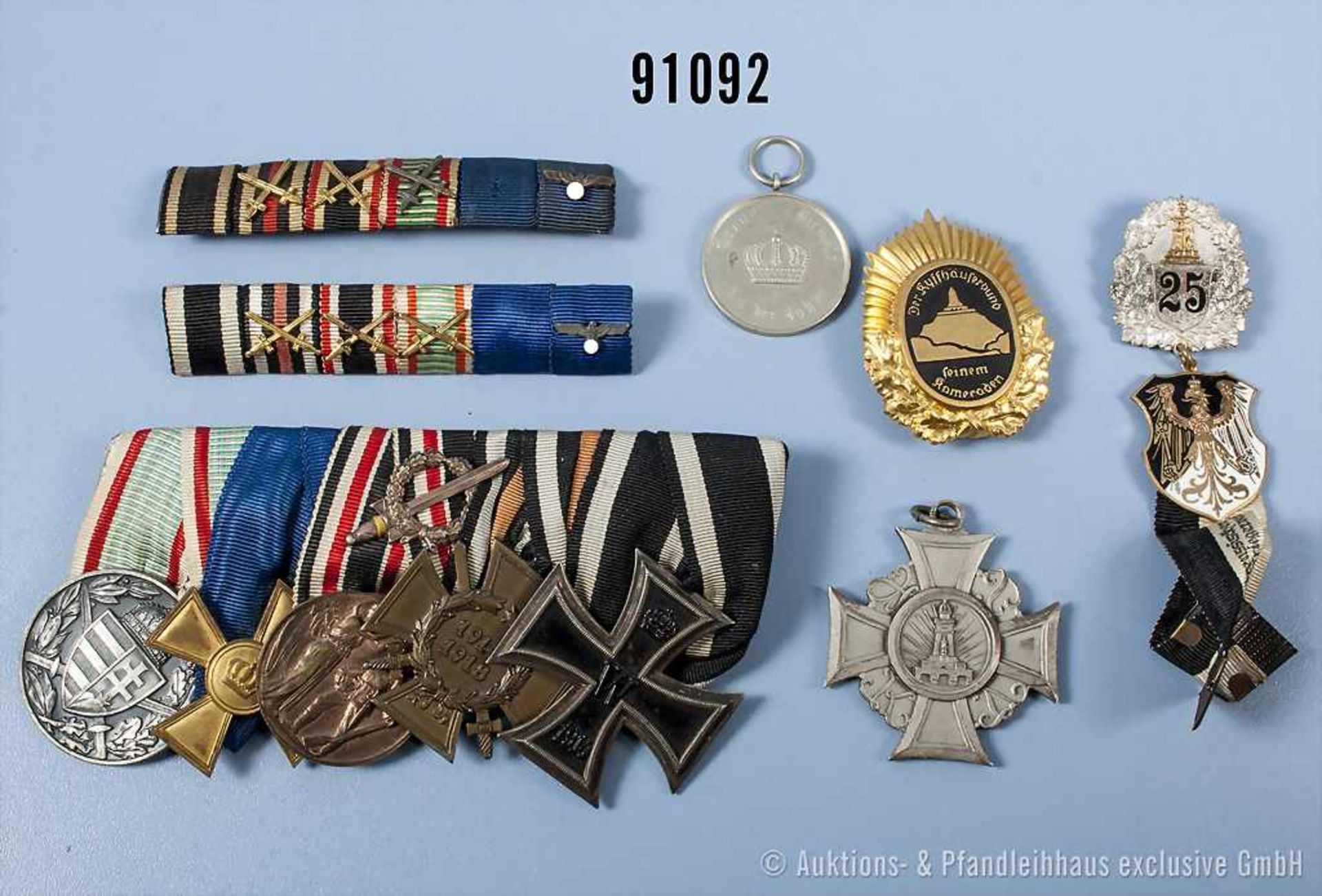 Konv. 5er Frackspange, EK 2 1914, EKF, Ehrendenkmünze des Weltkrieges mit Spange der Ehrenlegion,