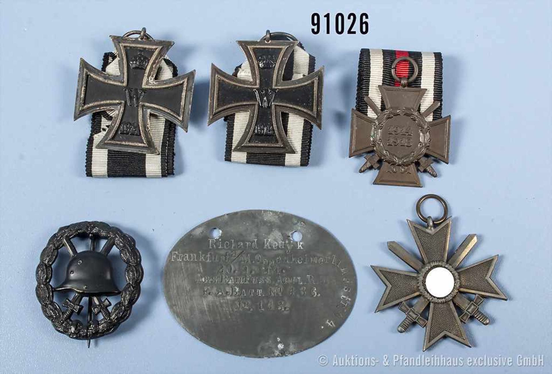 Konv. 2 EK 2 1914, durchbrochenes VWA in Schwarz, EKF, KVK 2. Klasse mit Schwertern sowie