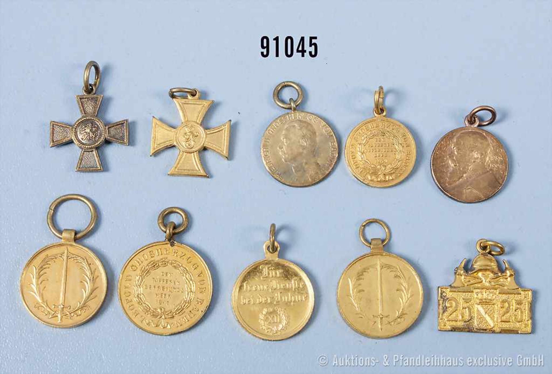 Konv. Baden 10 Miniaturen, 4 x Gedächtnismedaille für 1849, Jubiläumsmedaille 1902, Goldene