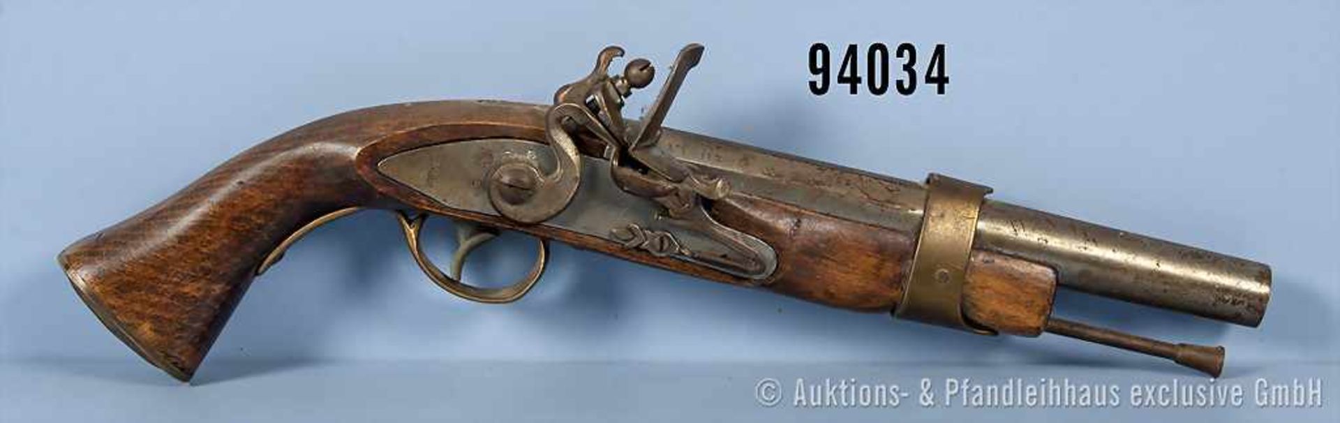 Steinschloss-Pistole, Sammler-Anfertigung, von kantig in rund übergehender glatter Lauf, Cal. 45,