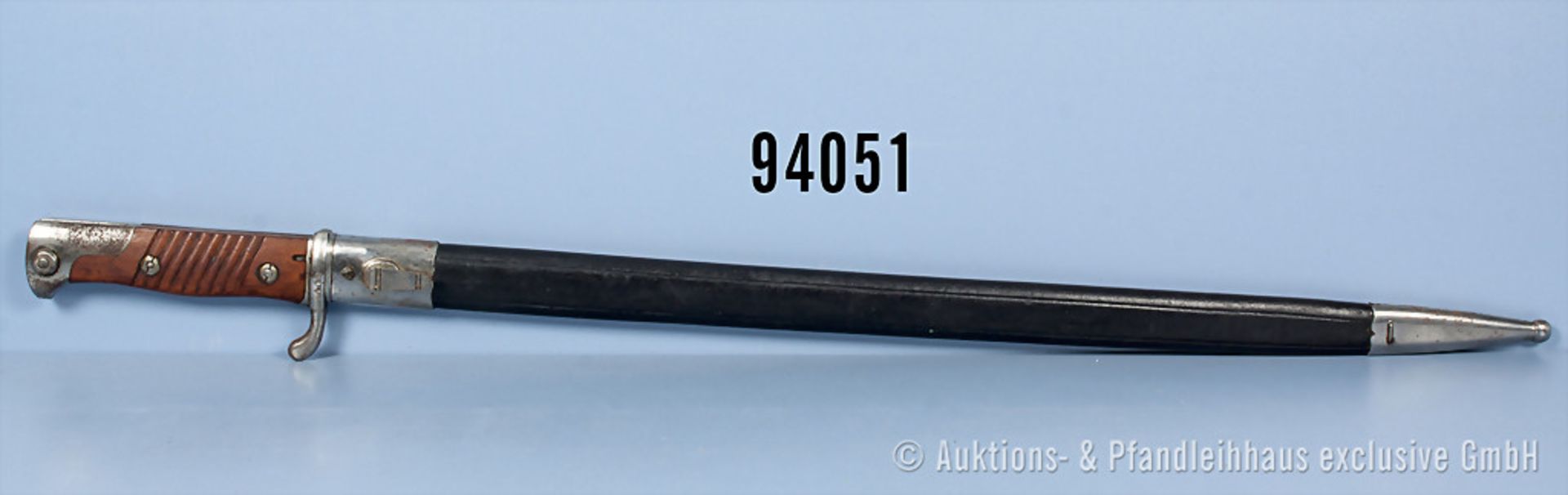 Seitengewehr 98, Hersteller "Simson & Co Suhl", dazugehörige Lederscheide, Nr. "7118" auf der