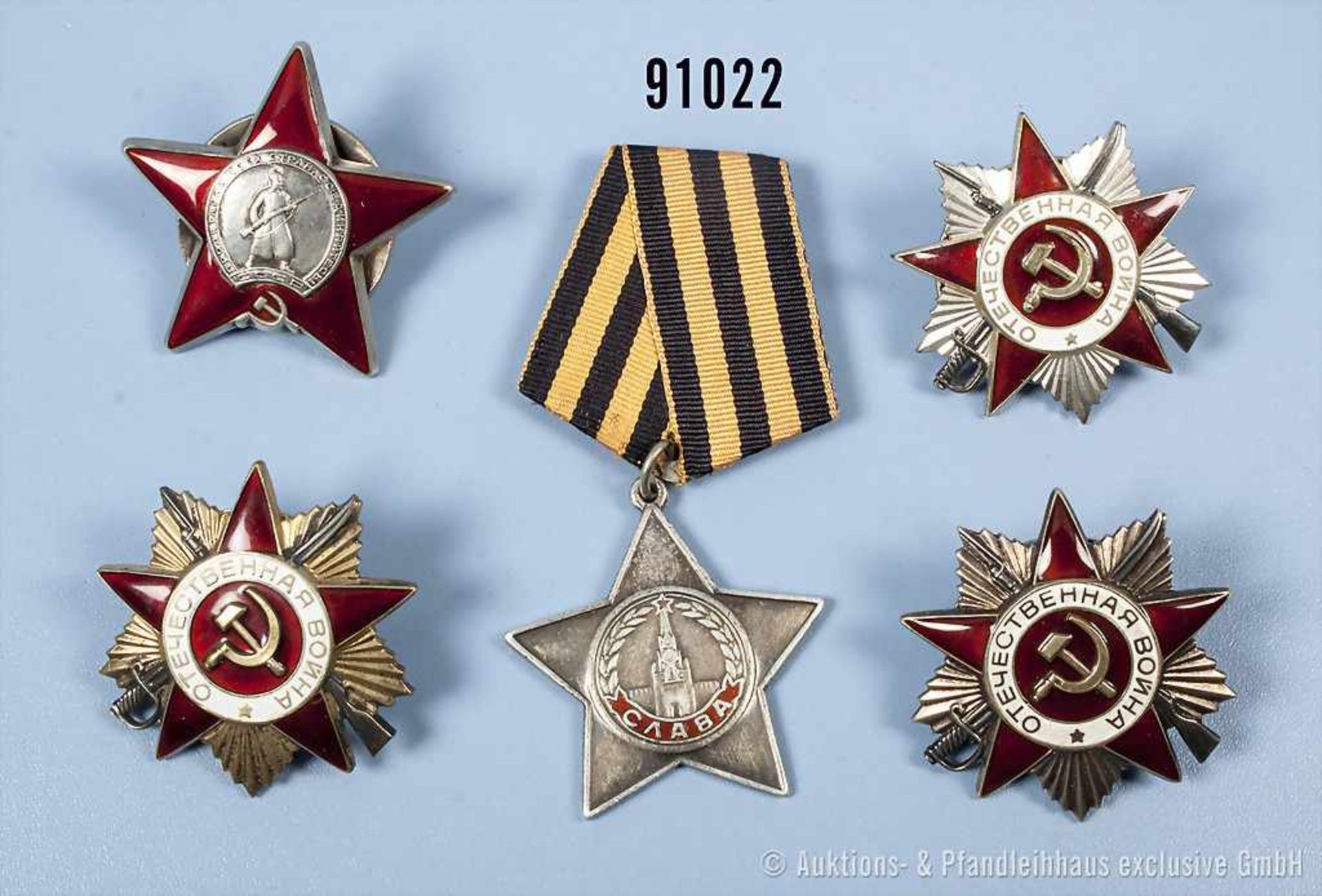 Konv. 5 Orden UdSSR, 3 Orden des Vaterländischen Krieges, Orden des Roten Sterns sowie Ruhmesorden